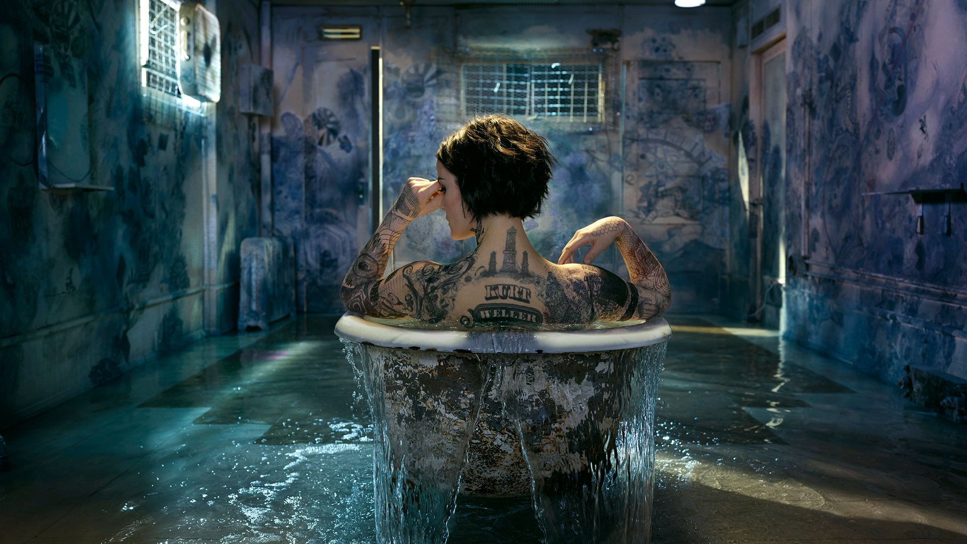 Wallpaper Blindspot tv show, Jaimie Alexander, bathtub, tattoo
