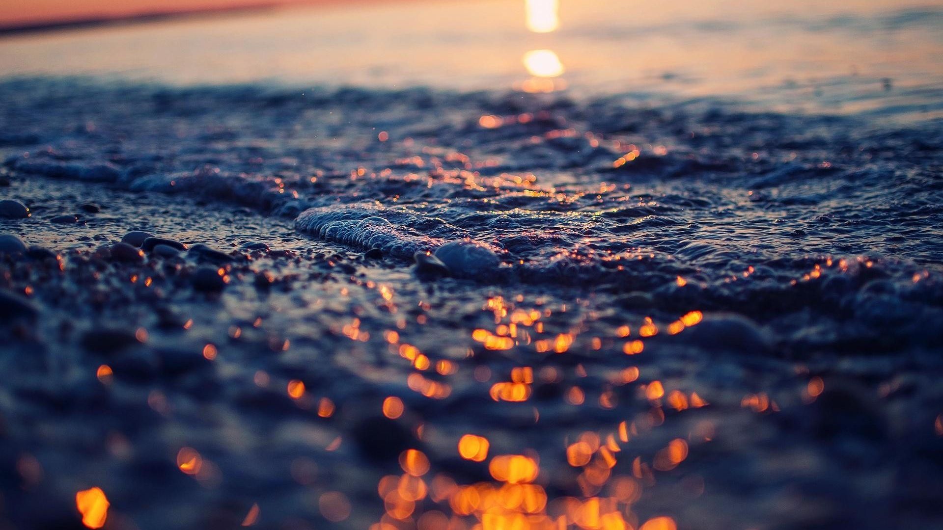 Wallpaper Beach sea waves golden sunlight
