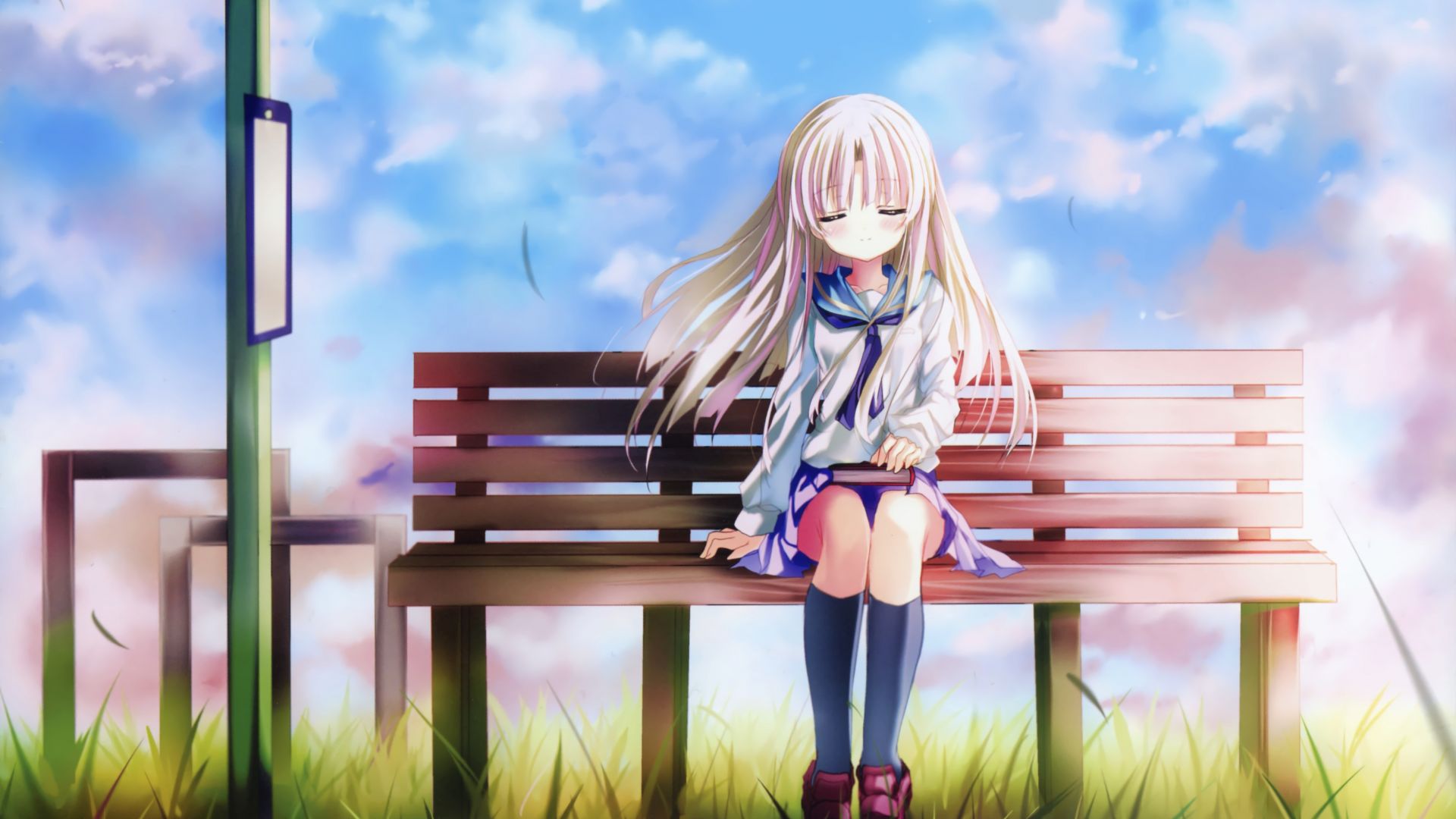 Desktop Wallpaper Cute Girl, Bench, Sit, Relaxed, Anime, Hd Image, Picture,  Background, Ii1kpr