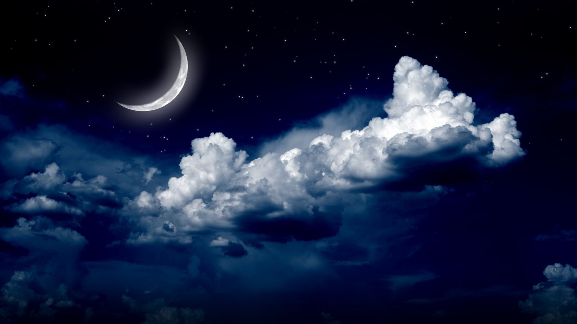 Desktop Wallpaper Moon, Stars And Clouds In Night, Hd Image, Picture,  Background, Ii6g3q