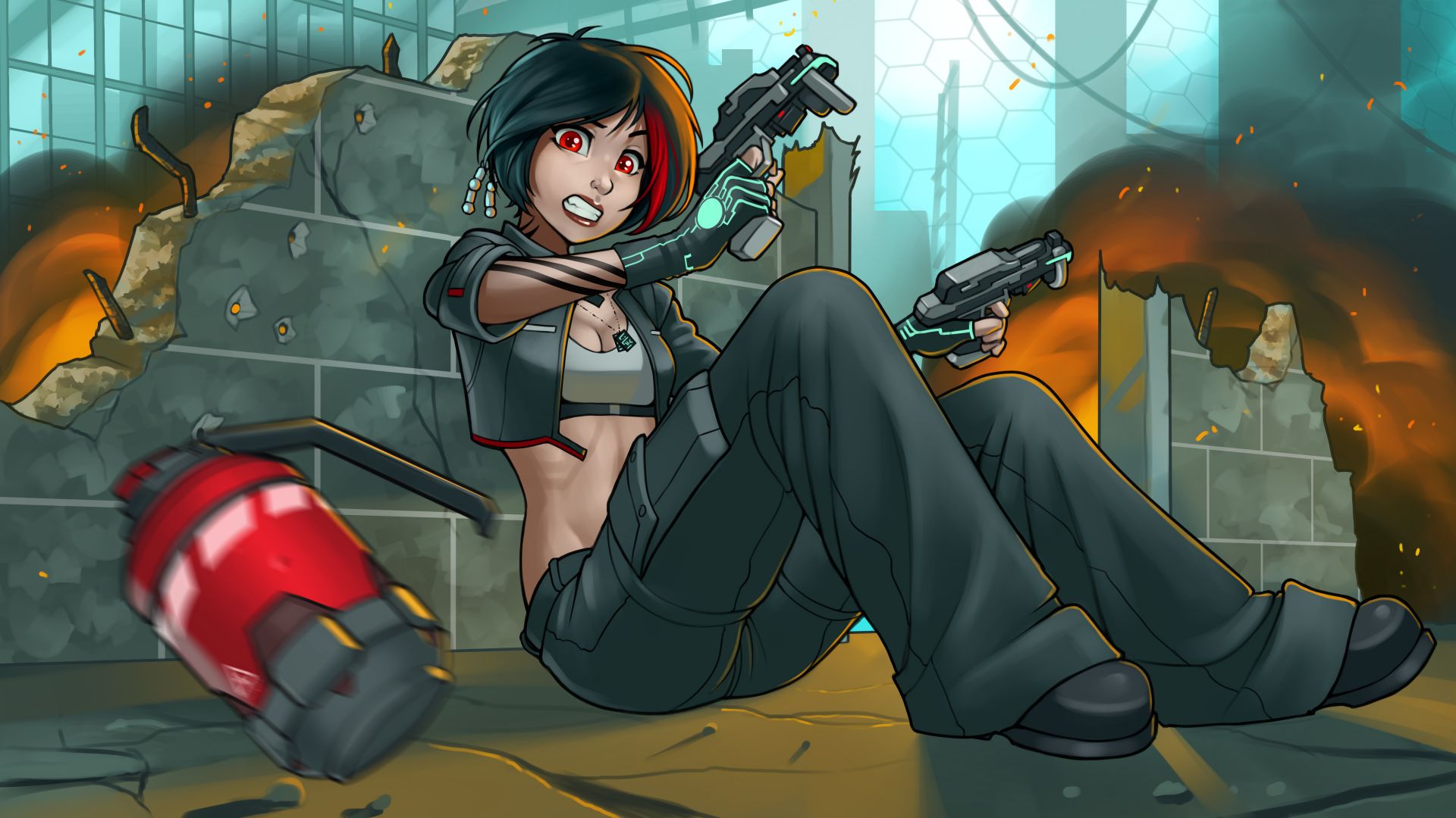 Wallpaper Girl, weapons, gun, cartoon