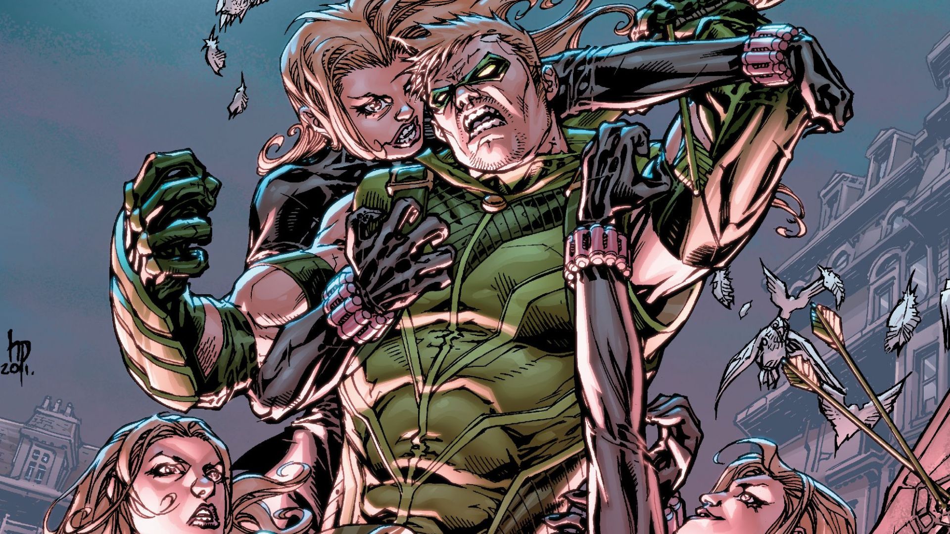 Wallpaper Green arrow, fight, marvel comics