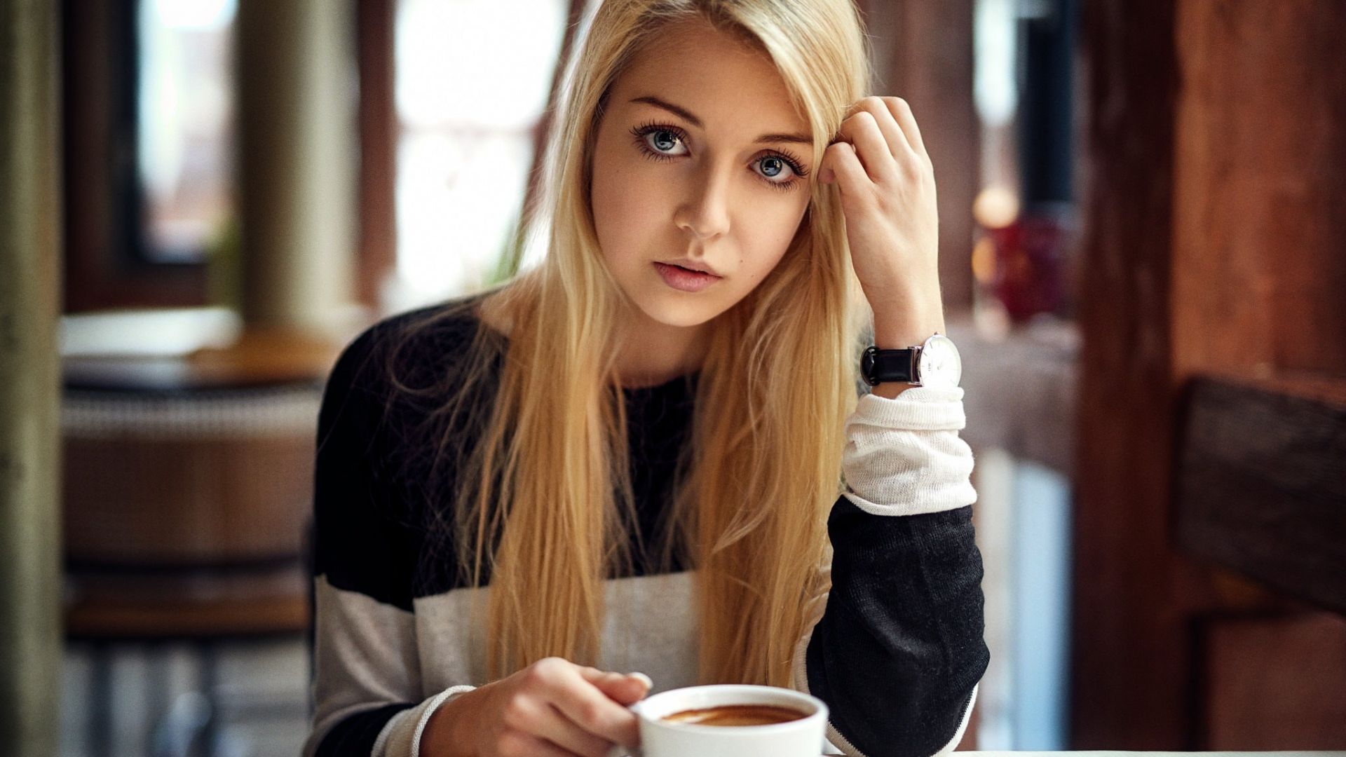 Wallpaper Blonde, girl, tea
