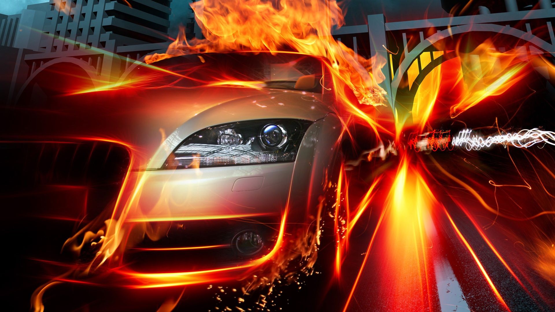 Wallpaper Race car on fire