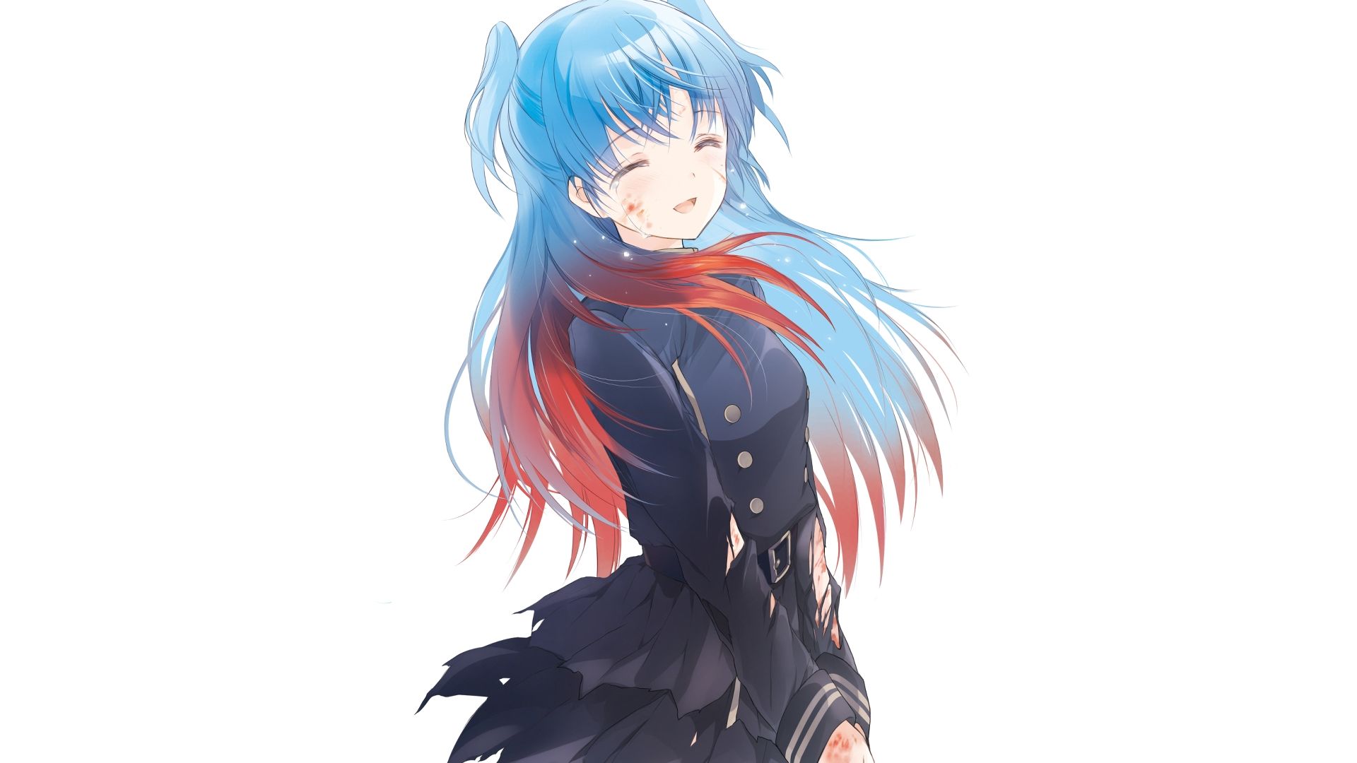 Wallpaper Cute, wounded anime girl, blue hair