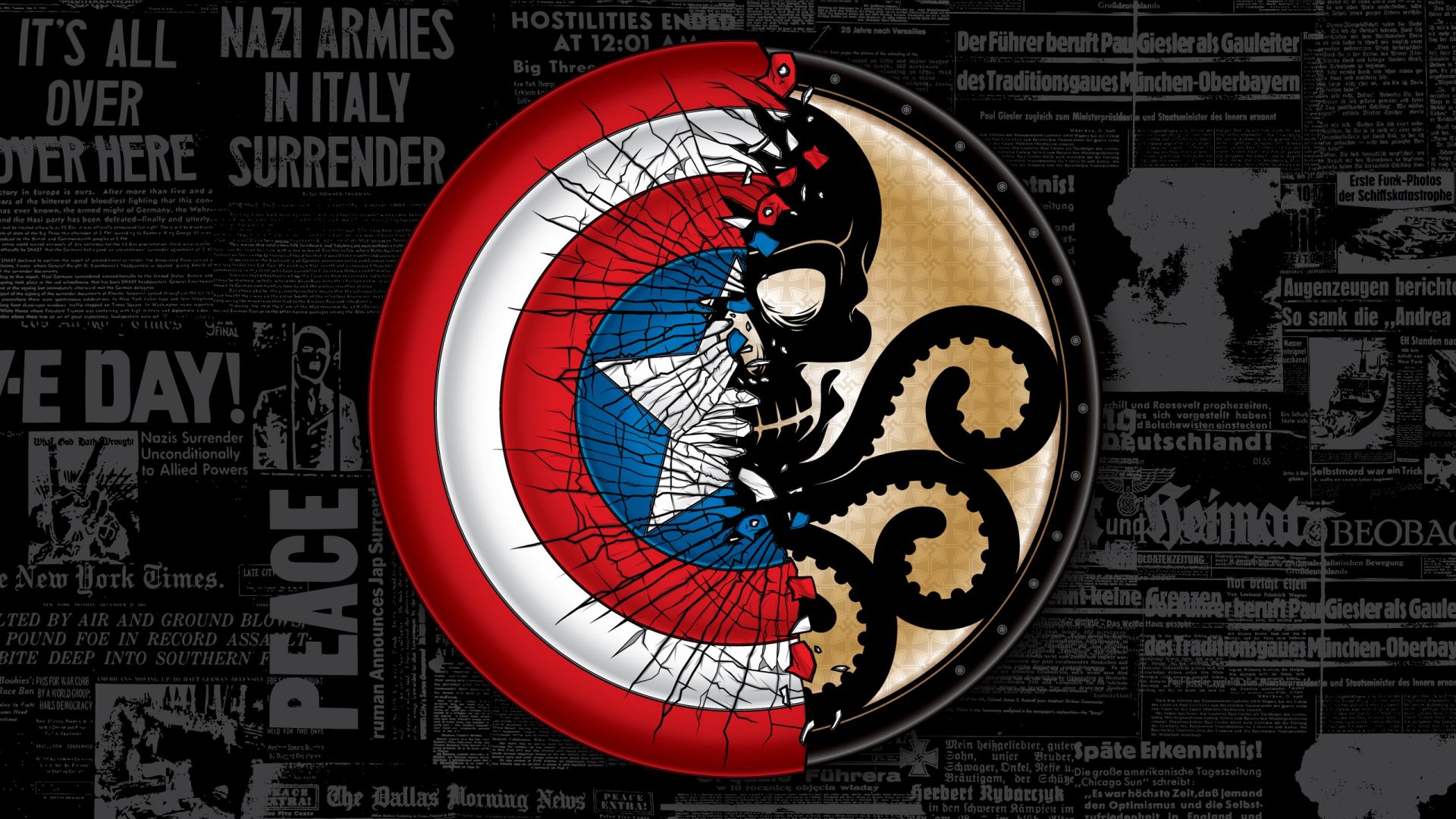Wallpaper Captain america, red skull, shield artwork