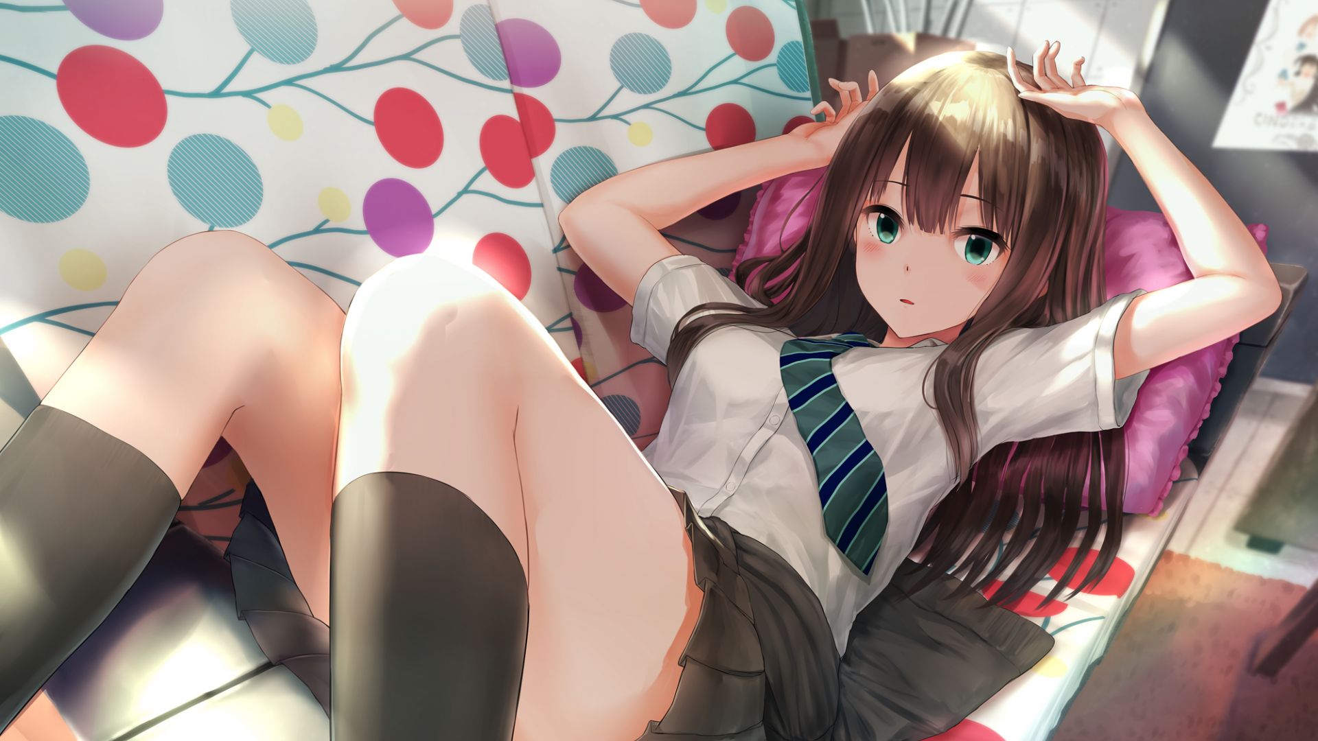 Wallpaper Rin Shibuya, lying down, sofa, anime girl