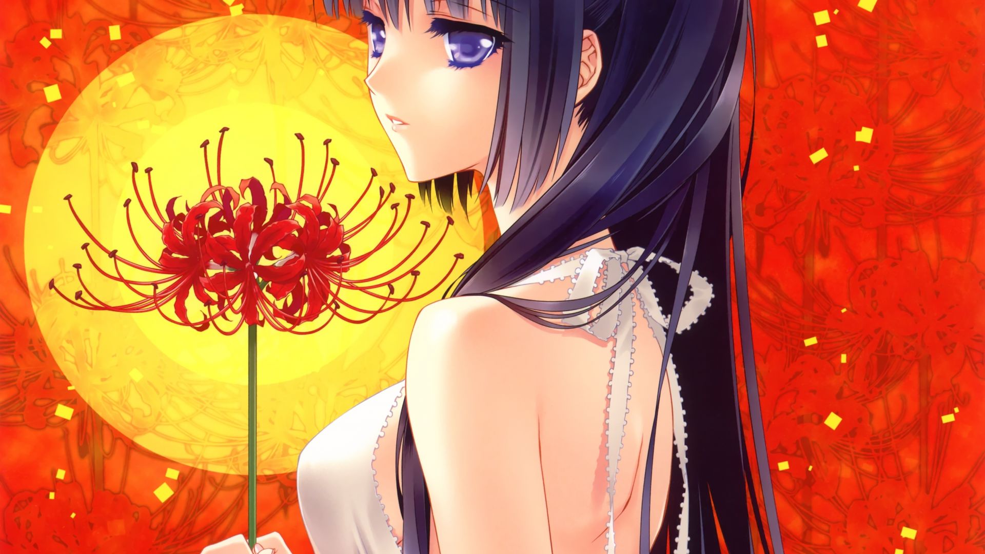 Wallpaper Flower, ponytail, anime girl, original
