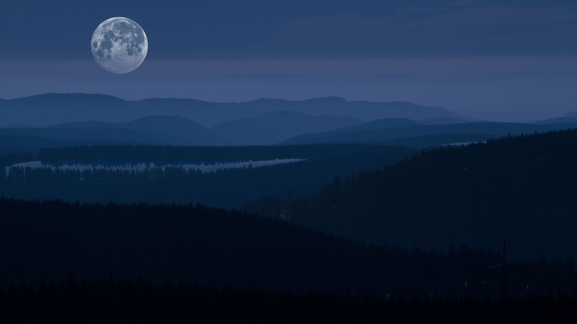 Wallpaper Moon, mountains, tree, horizon, night, nature