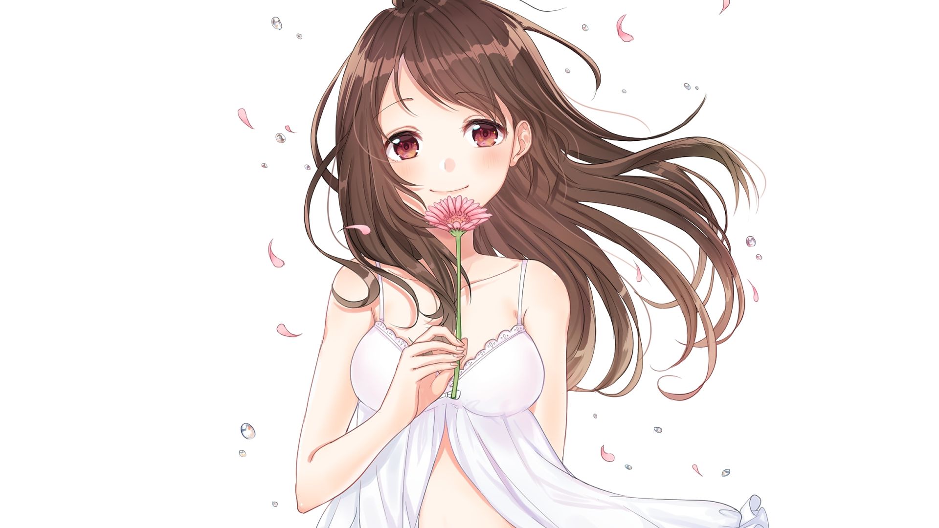 Wallpaper Cute girl, anime with flower