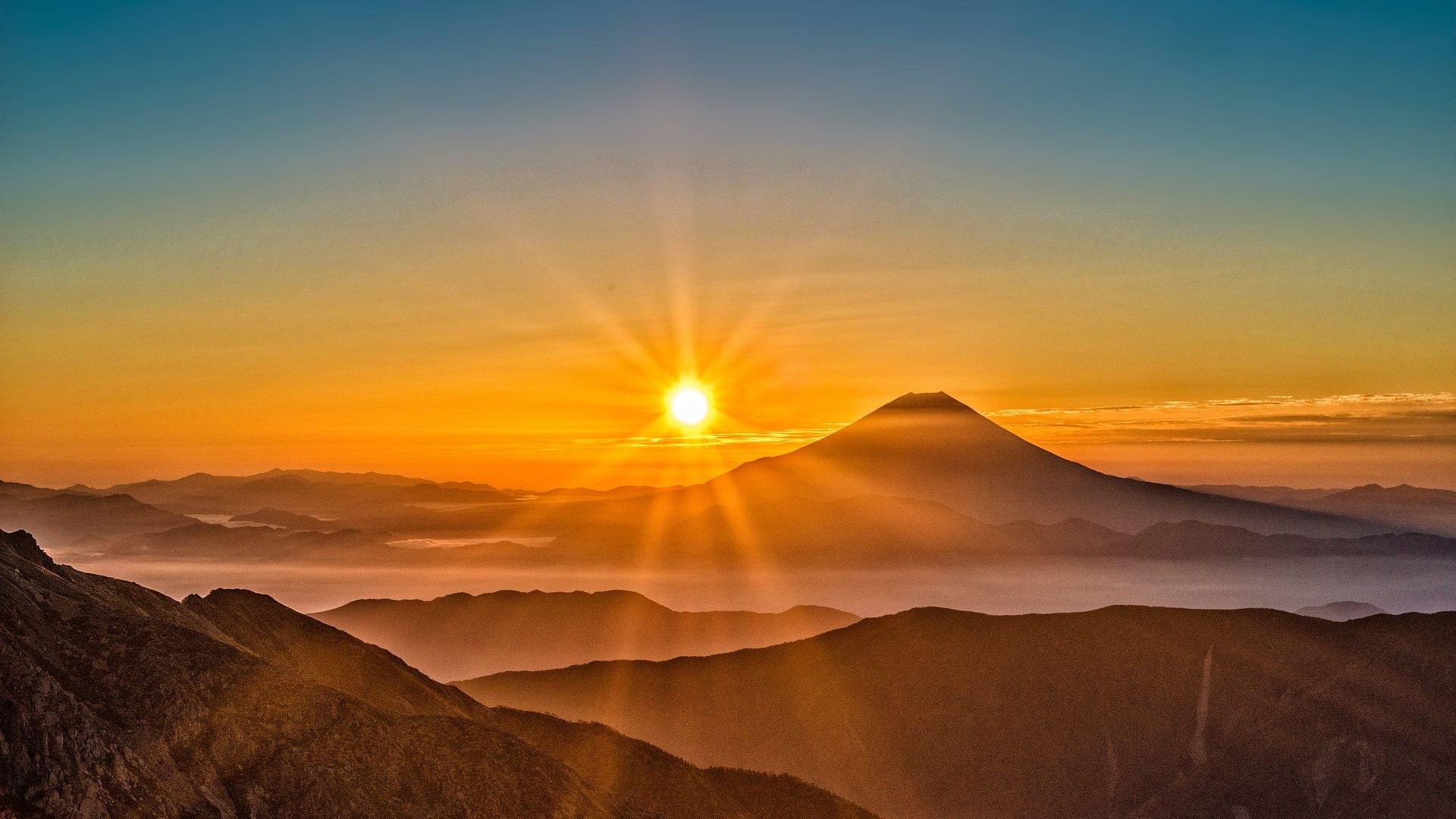 Wallpaper Fuji mountains, japan, sunset, landscape