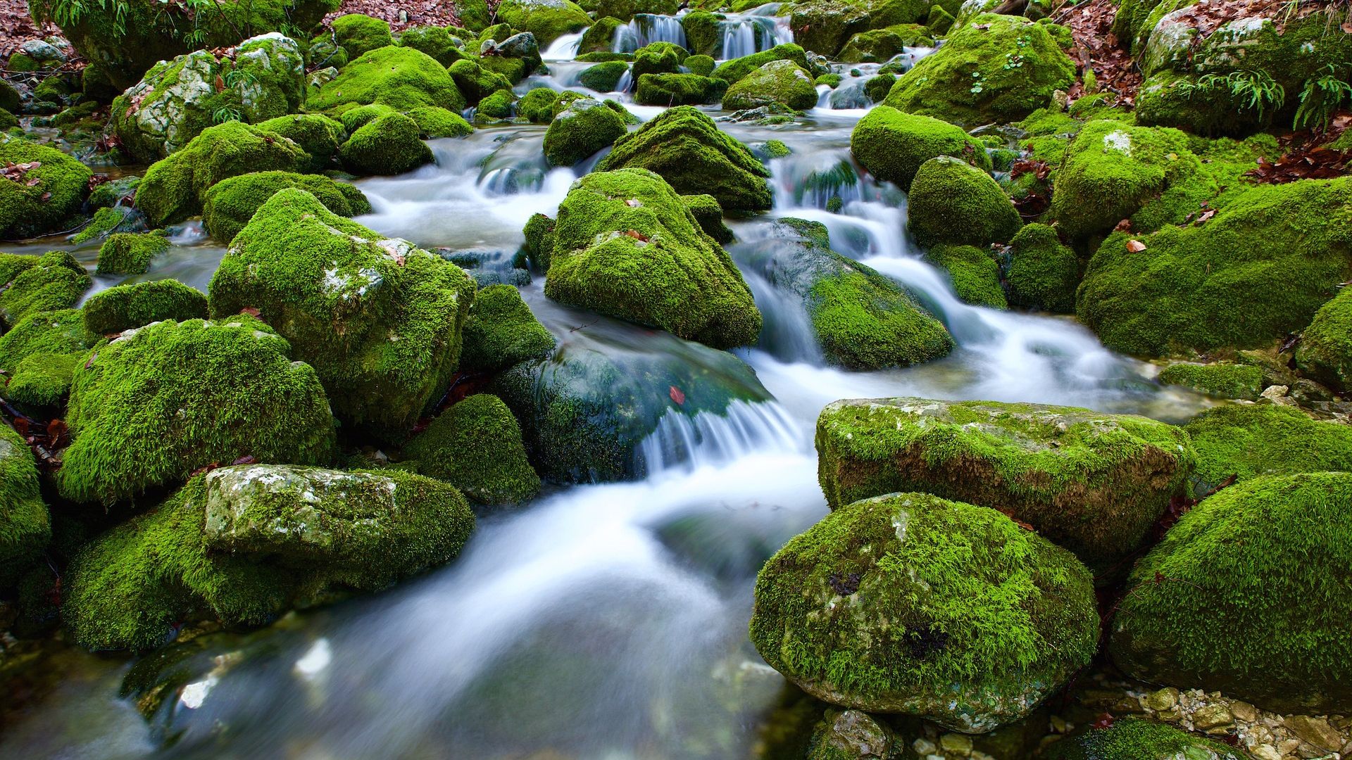 Wallpaper Rocks, moss, water fall, nature
