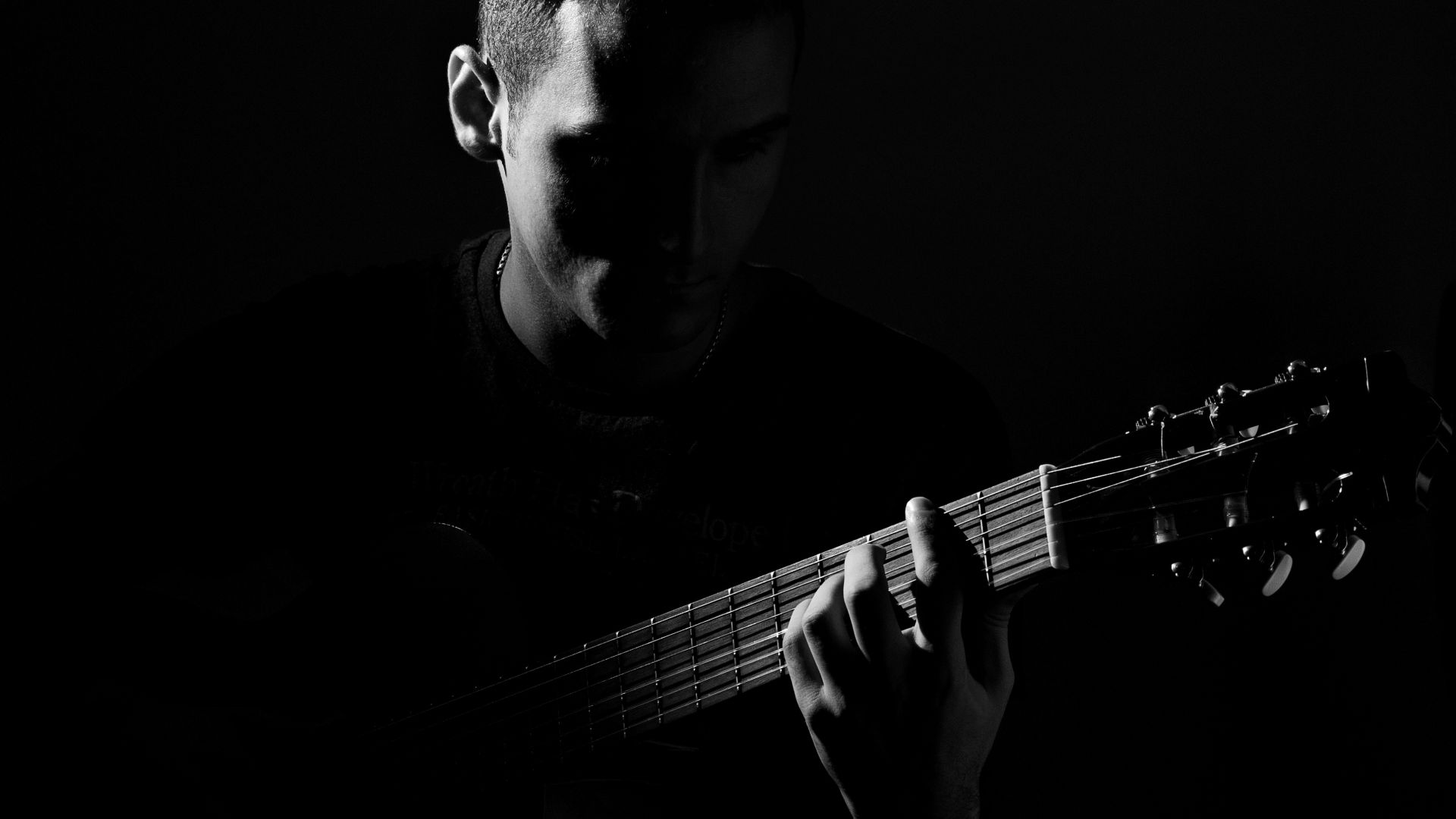 Wallpaper Guitar, man, music, dark