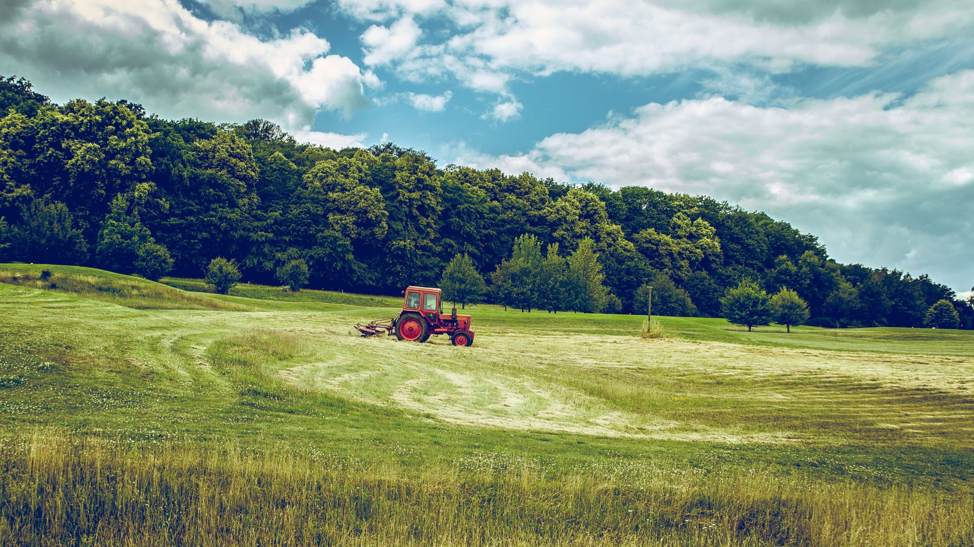 Wallpaper Tractor, field, grass, agriculture field