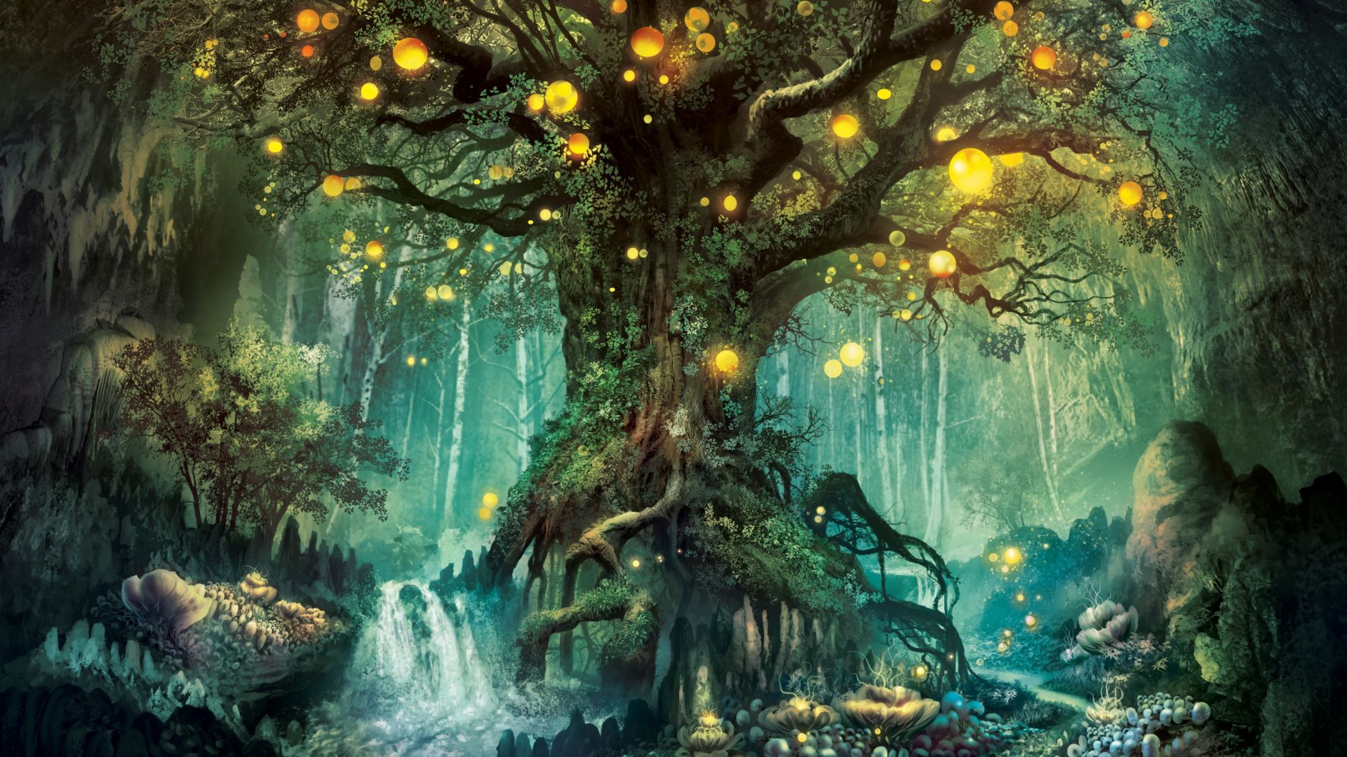 Wallpaper Fantasy, tree, lights