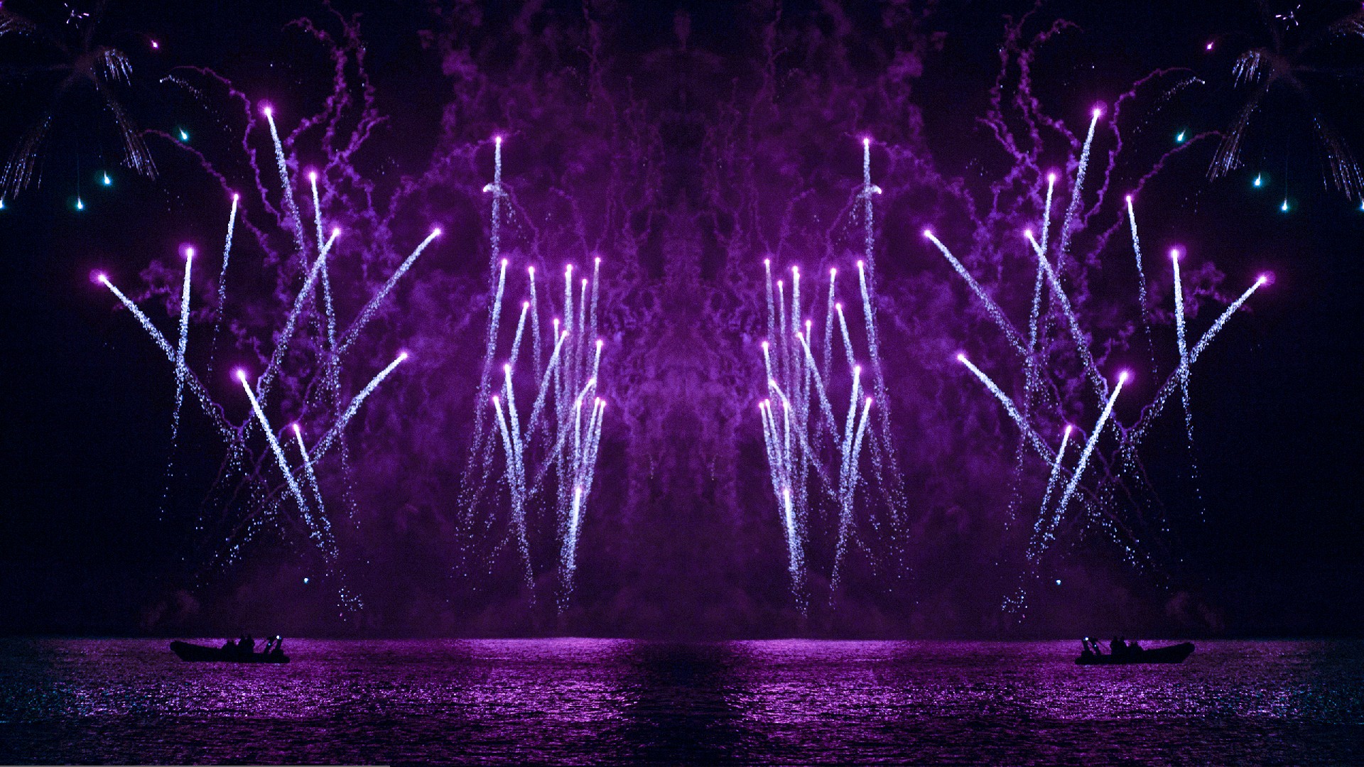 Wallpaper Fireworks, purple lights, night
