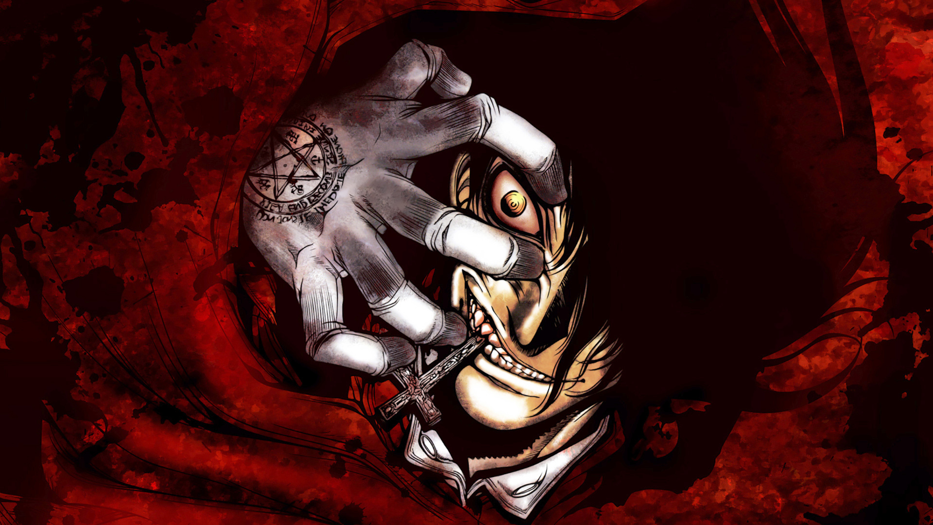 Wallpaper Hellsing, The Occult Researchers, face, hand, anime