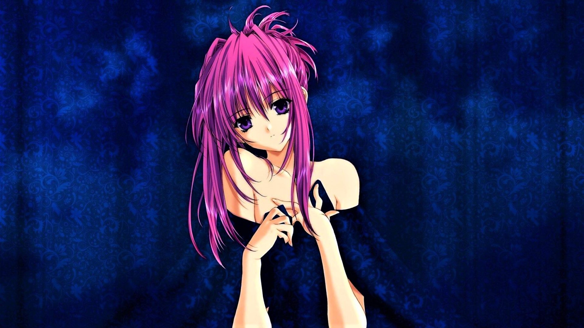 Wallpaper Anime girl, purple hair, purple eyes, original