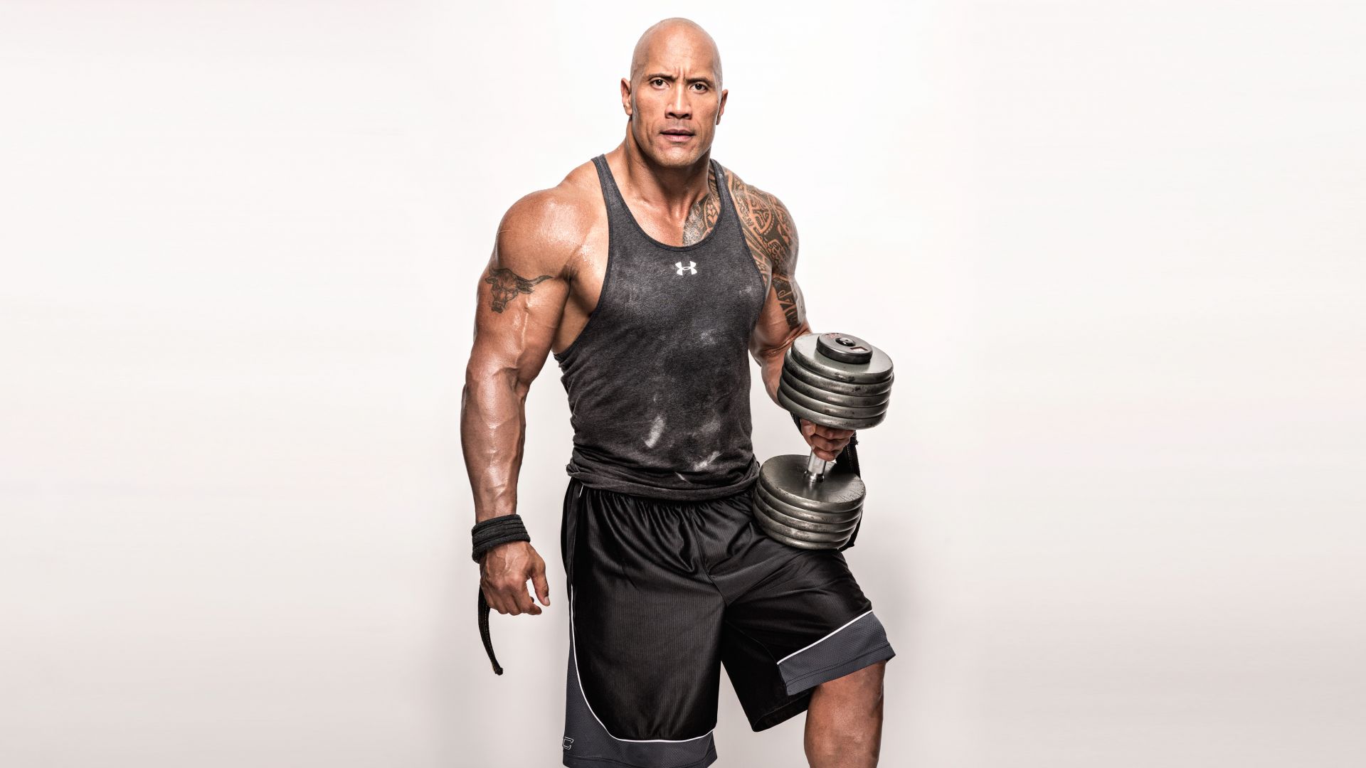 Wallpaper Dwayne Johnson, the rock, weights, workout, 4k, 8k
