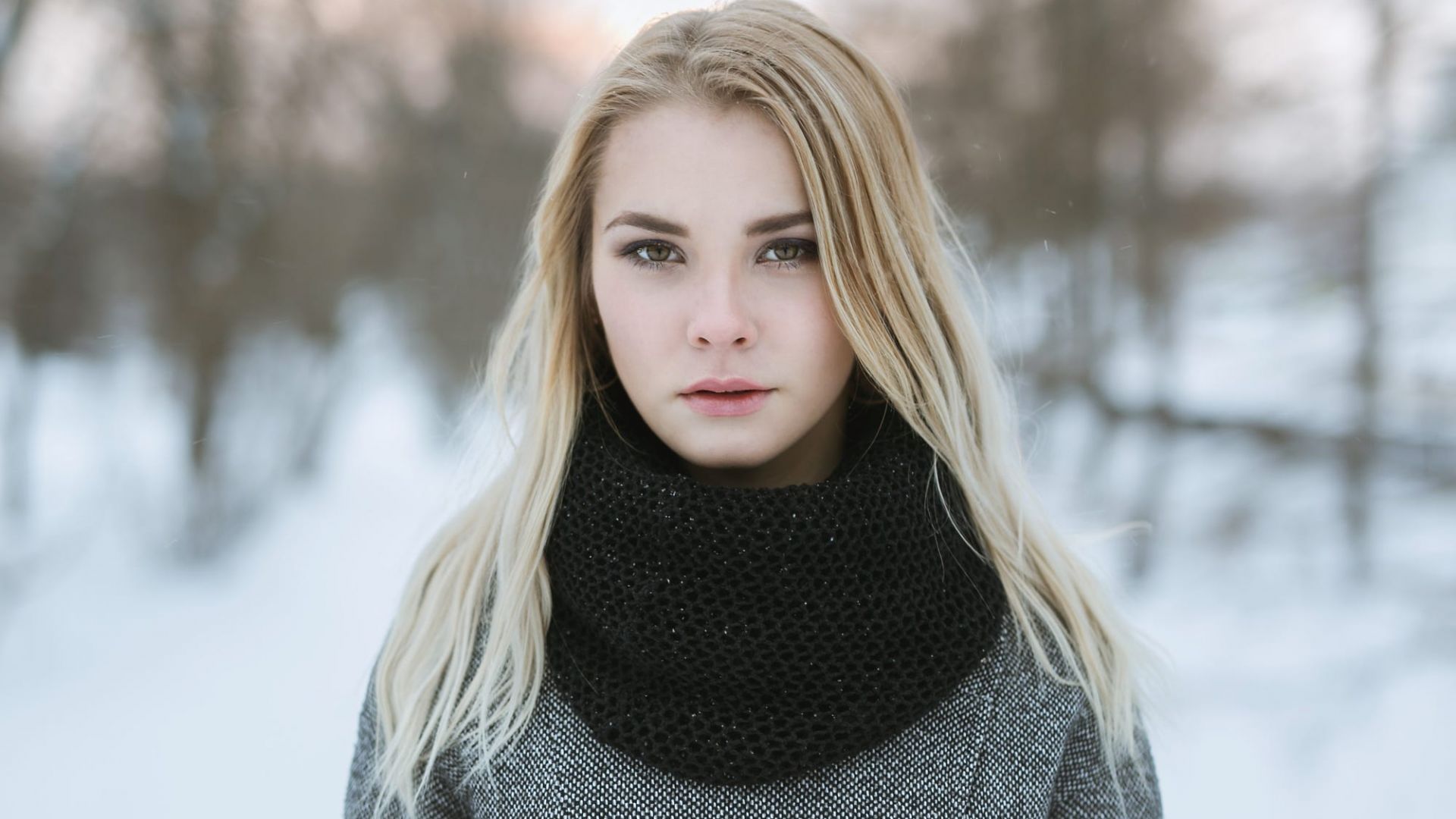 Wallpaper Scarf, winter, blonde girl, model