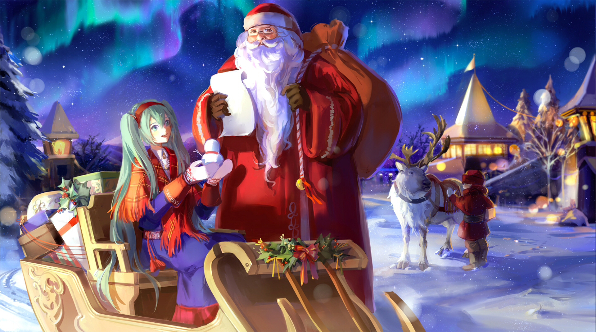 Wallpaper Hatsune Miku, Xmas, Santa Claus