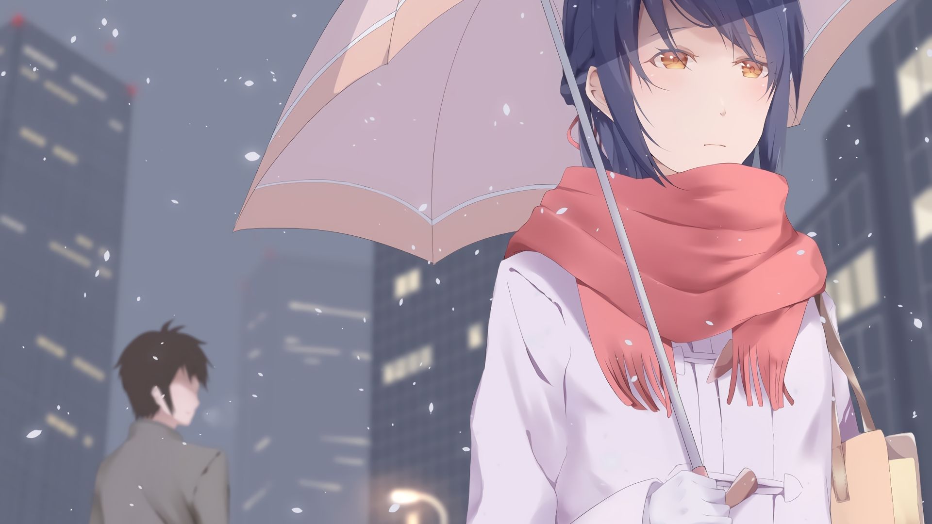 Wallpaper Mitsuha Miyamizu, Taki Tachibana, anime, umbrella, rain