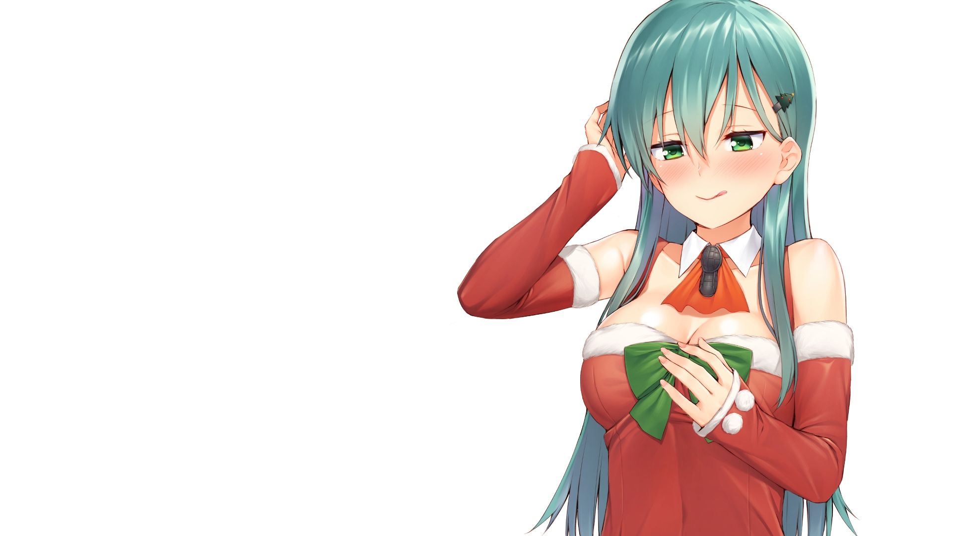 Wallpaper Cute, green hair anime girl, kantai