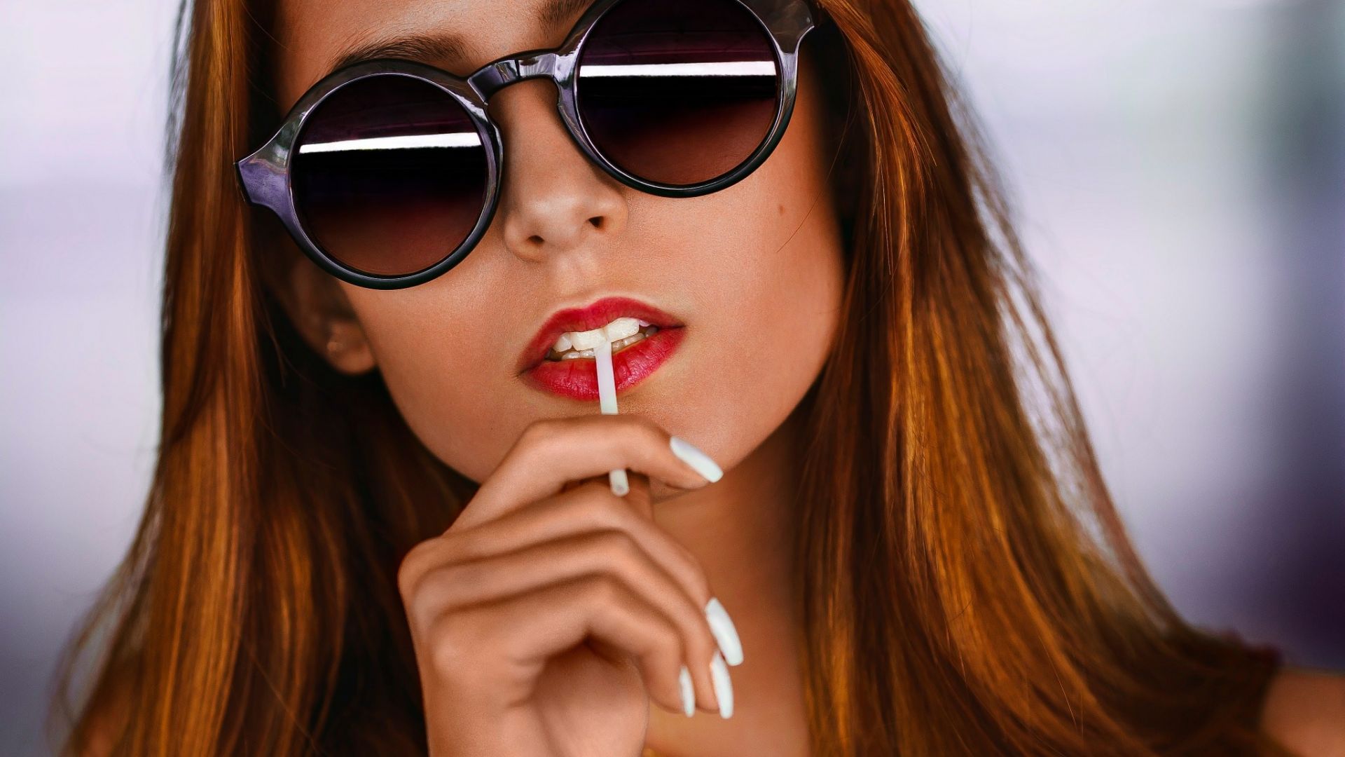 Wallpaper Women, sunglasses, lollipop