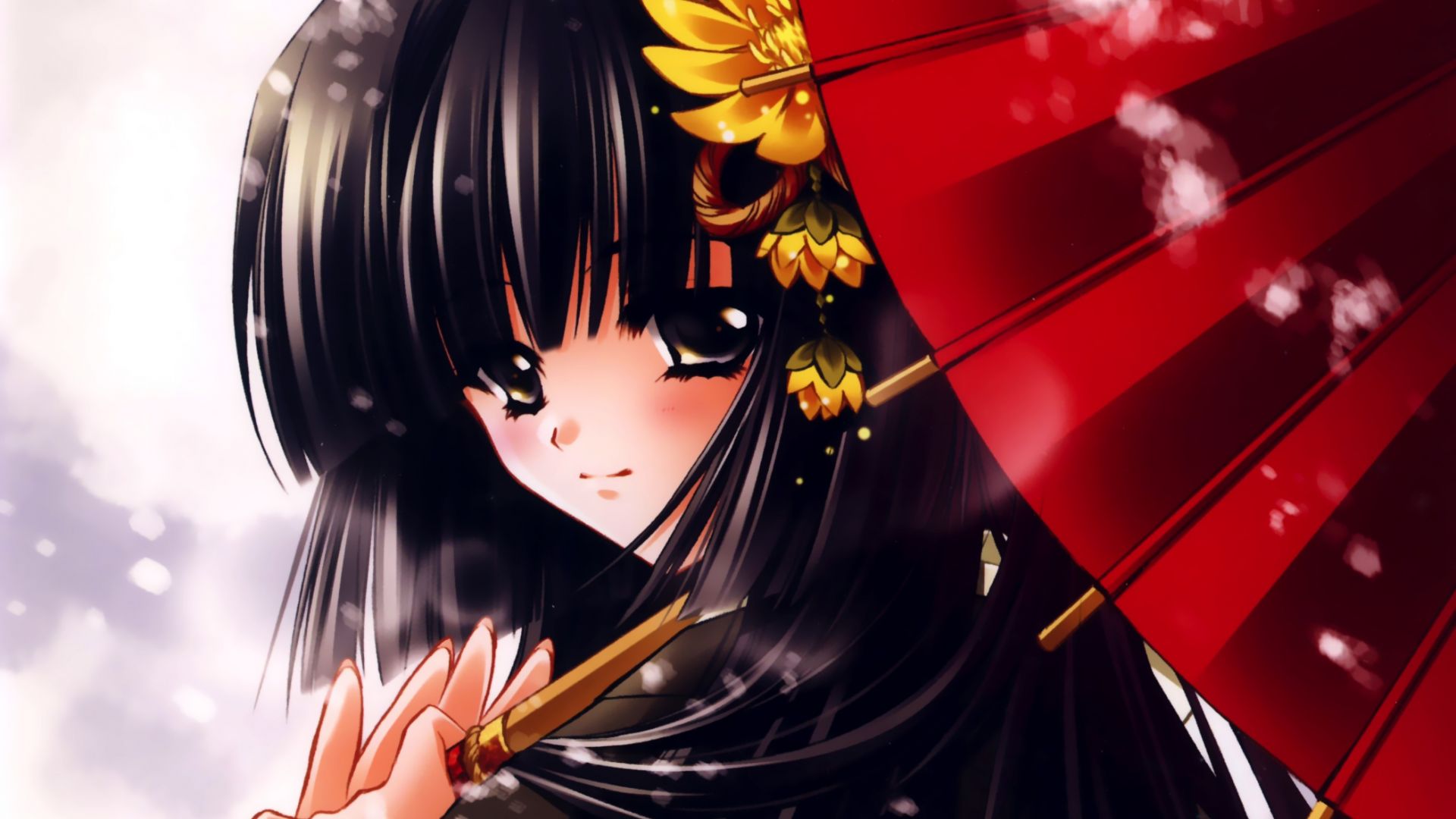 Wallpaper Cute anime girl, red umbrella, original