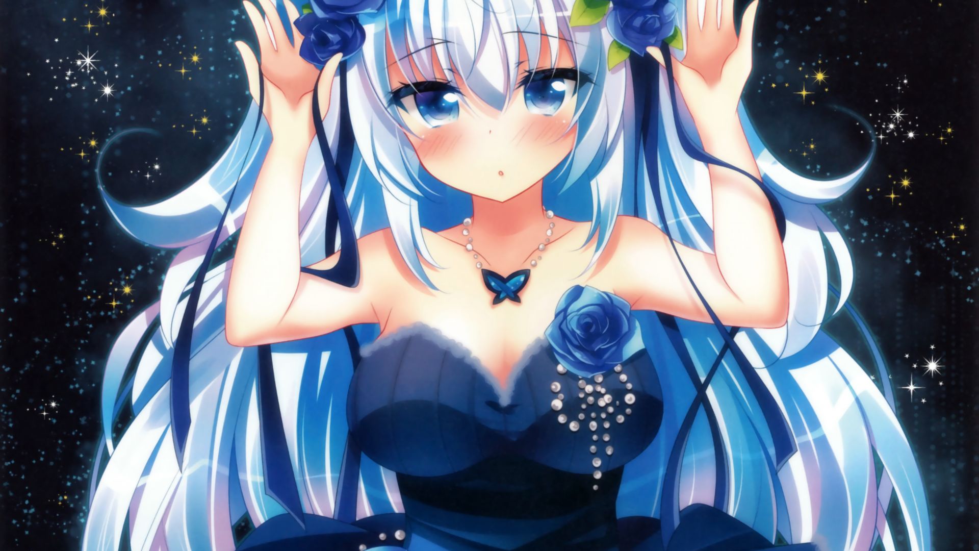 Wallpaper Blue hair, blue eyes, original, anime girl