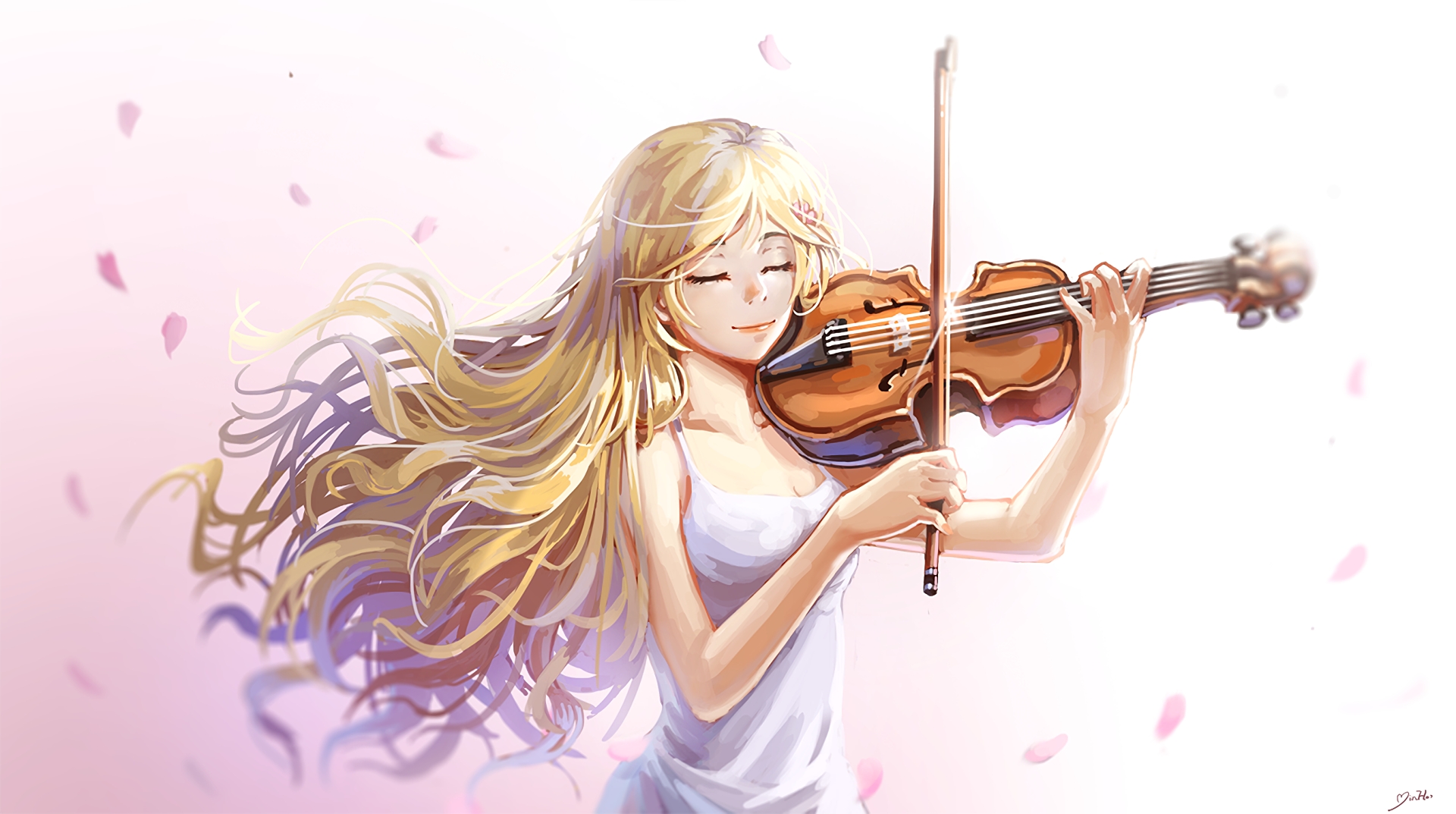 Wallpaper Kaori Miyazono, play, violin, anime art