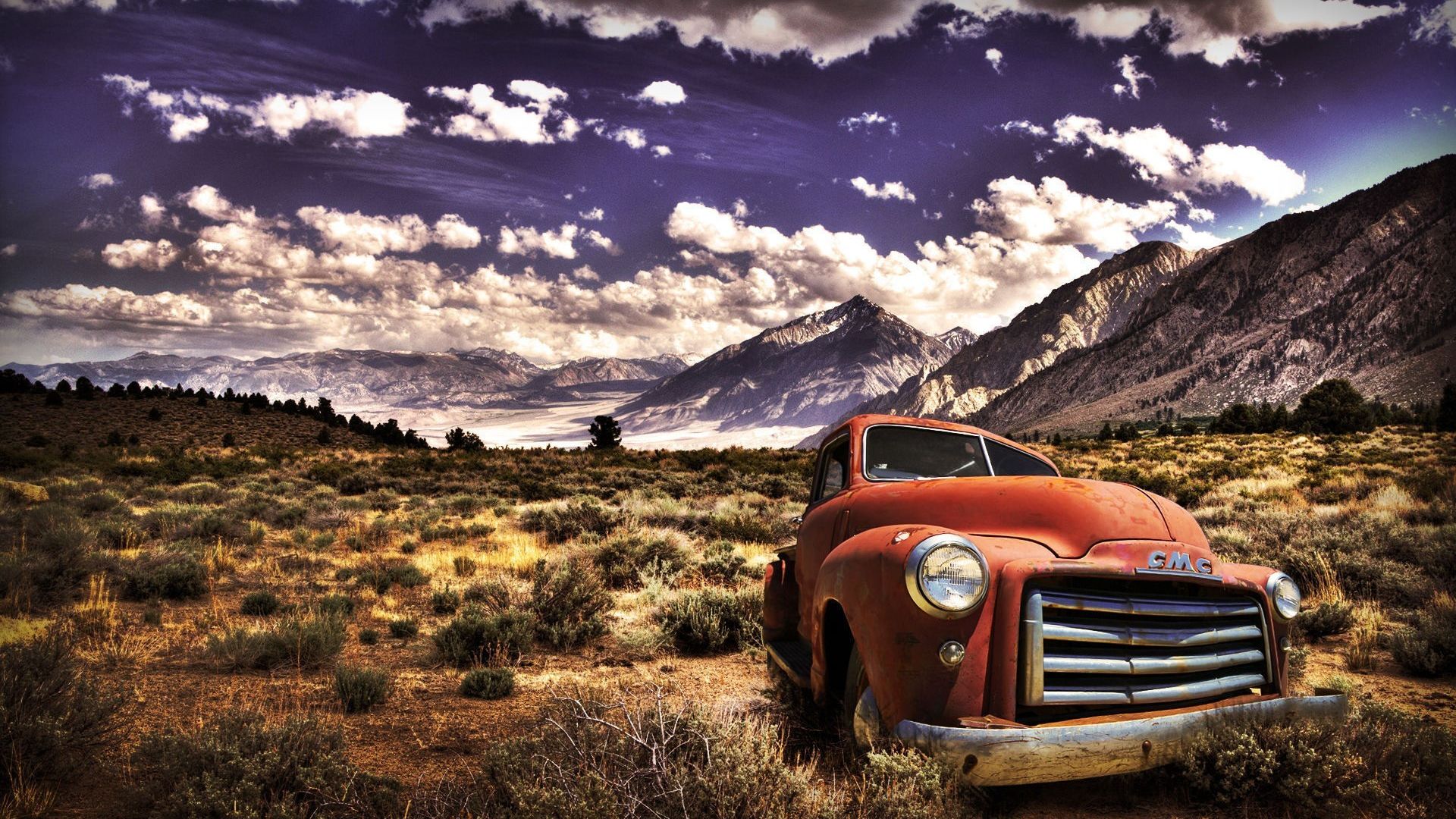 Wallpaper Vintage car and mountains