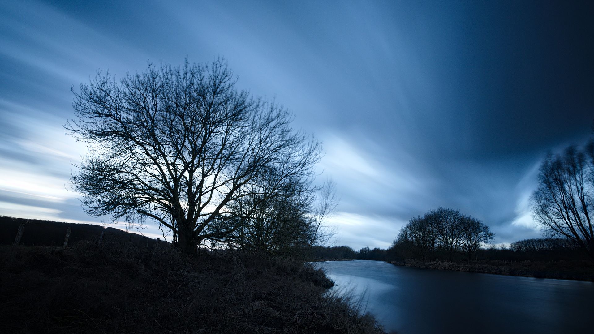 Desktop Wallpaper River, Water, Tree, Night, Nature, Hd Image, Picture,  Background, Luyn02
