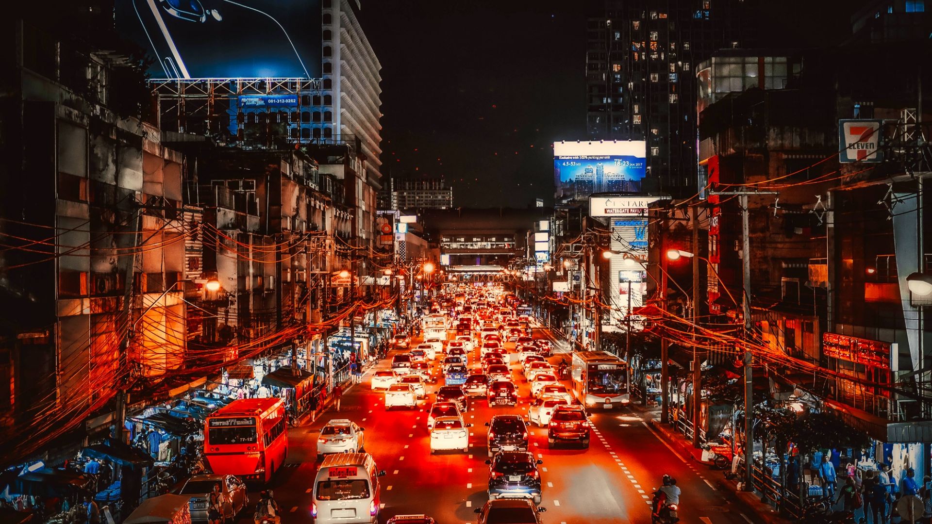 Wallpaper Bangkok, city, night, traffic