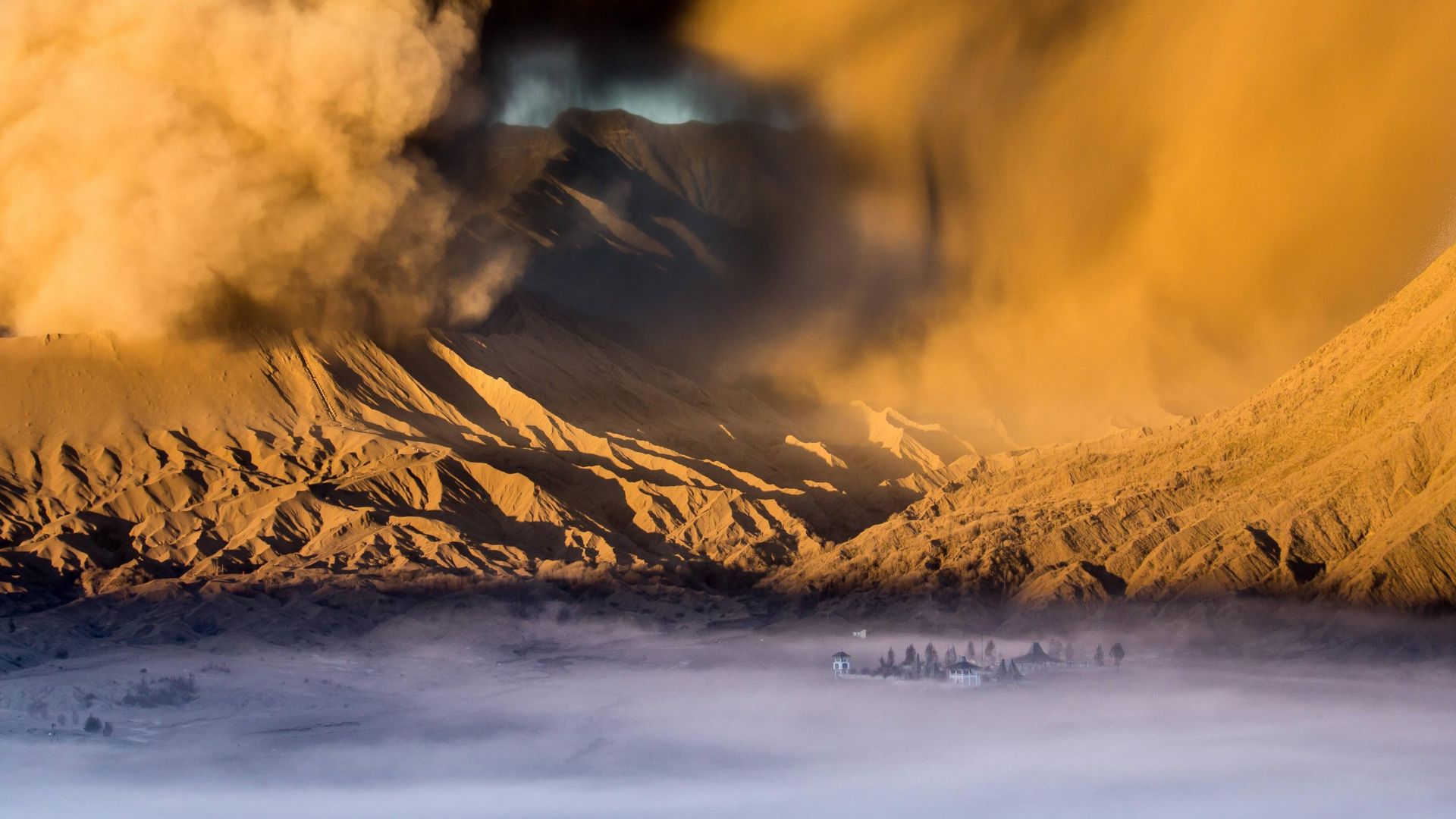 Wallpaper Sandstorm, valley, clouds, desert, mountains