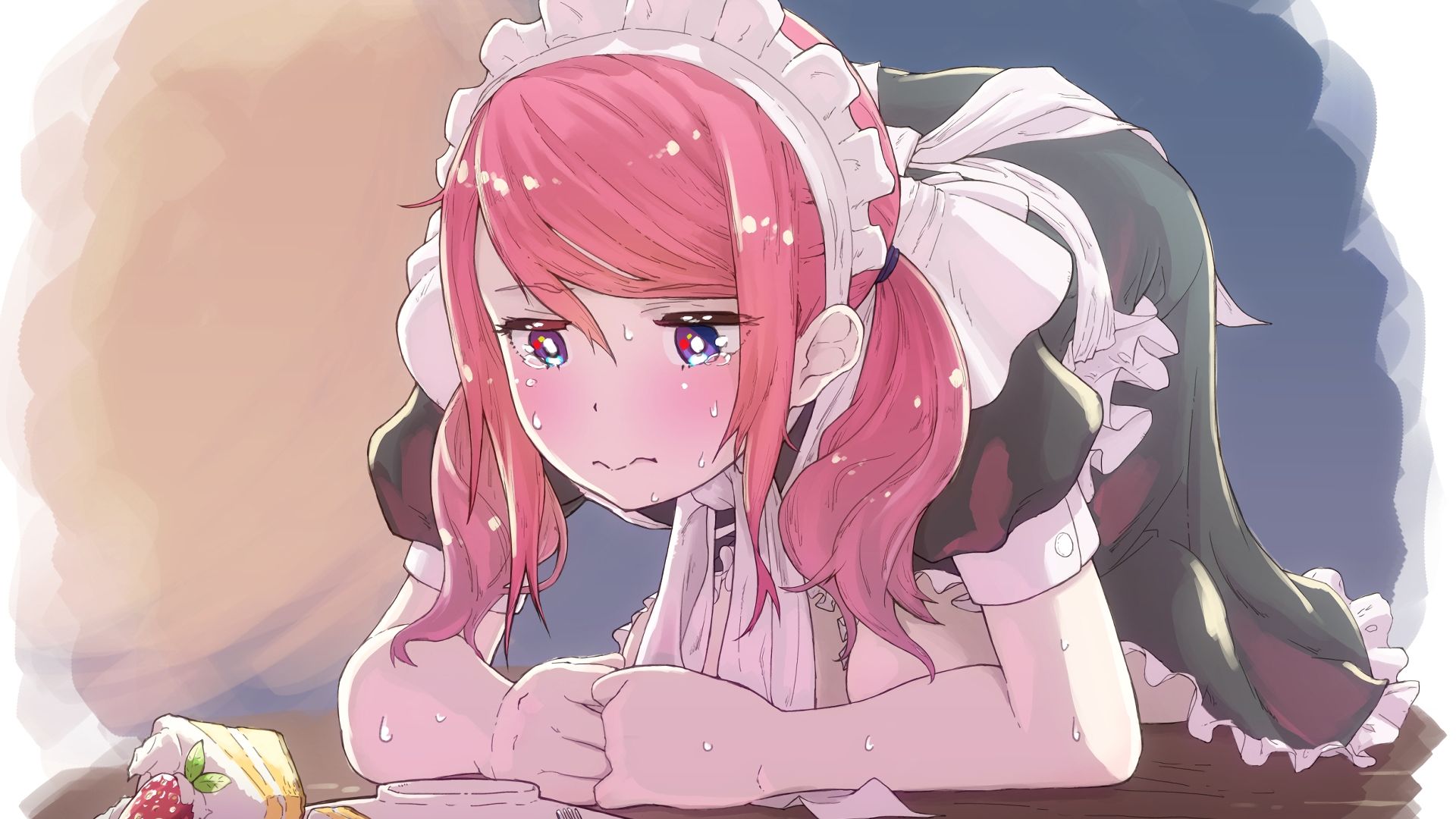 Wallpaper Crying, red head, anime girl, cute