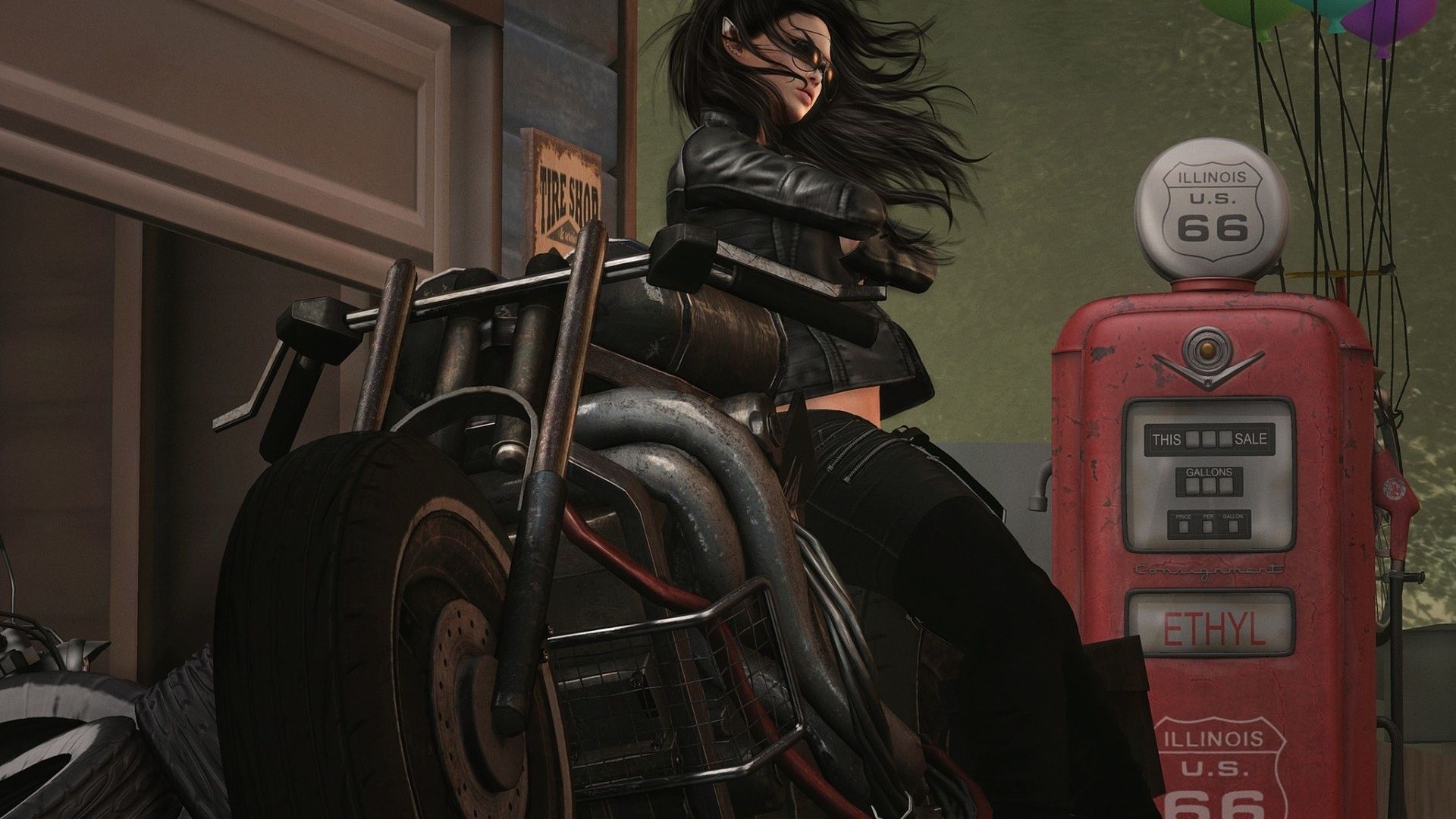 Wallpaper Woman motorcycle artwork