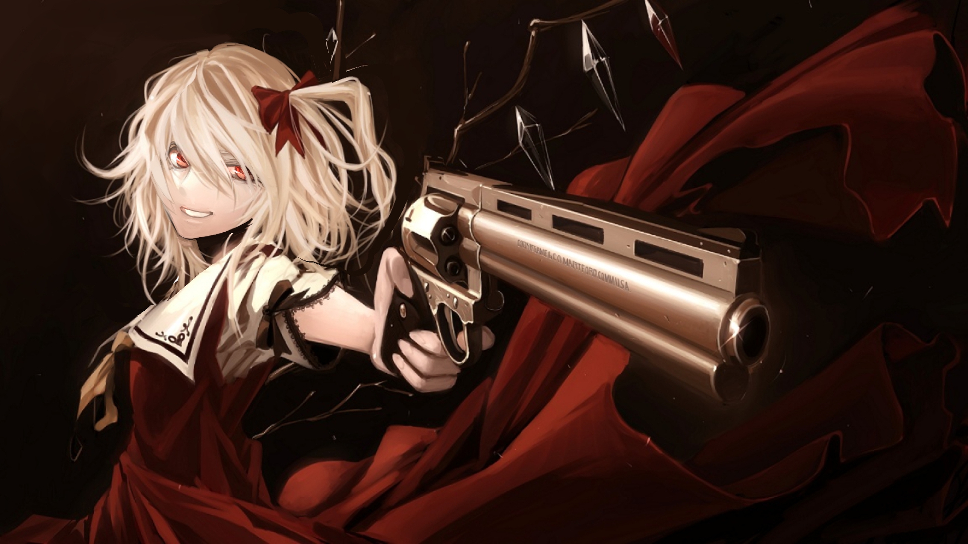 Wallpaper Flandre scarlet with gun, Touhou, anime girl