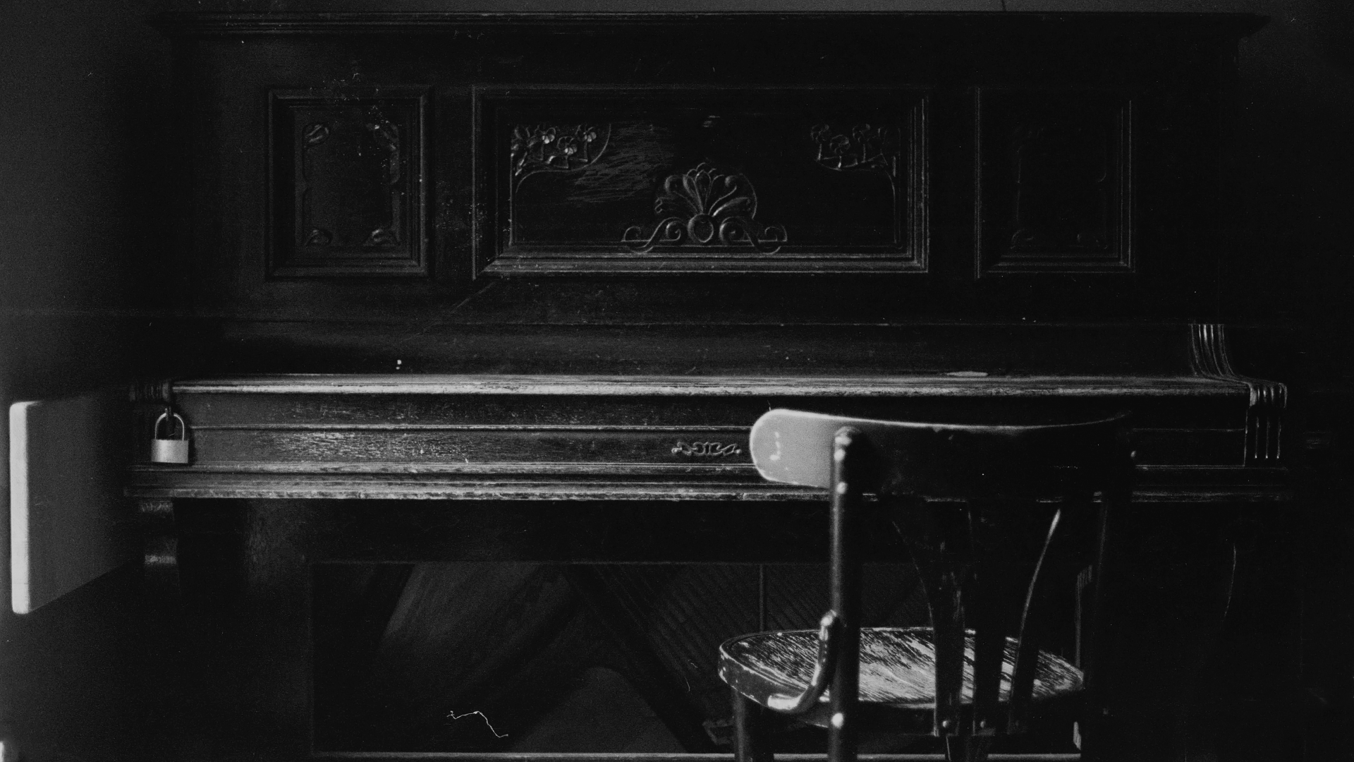Wallpaper Piano, chair, music, monochrome