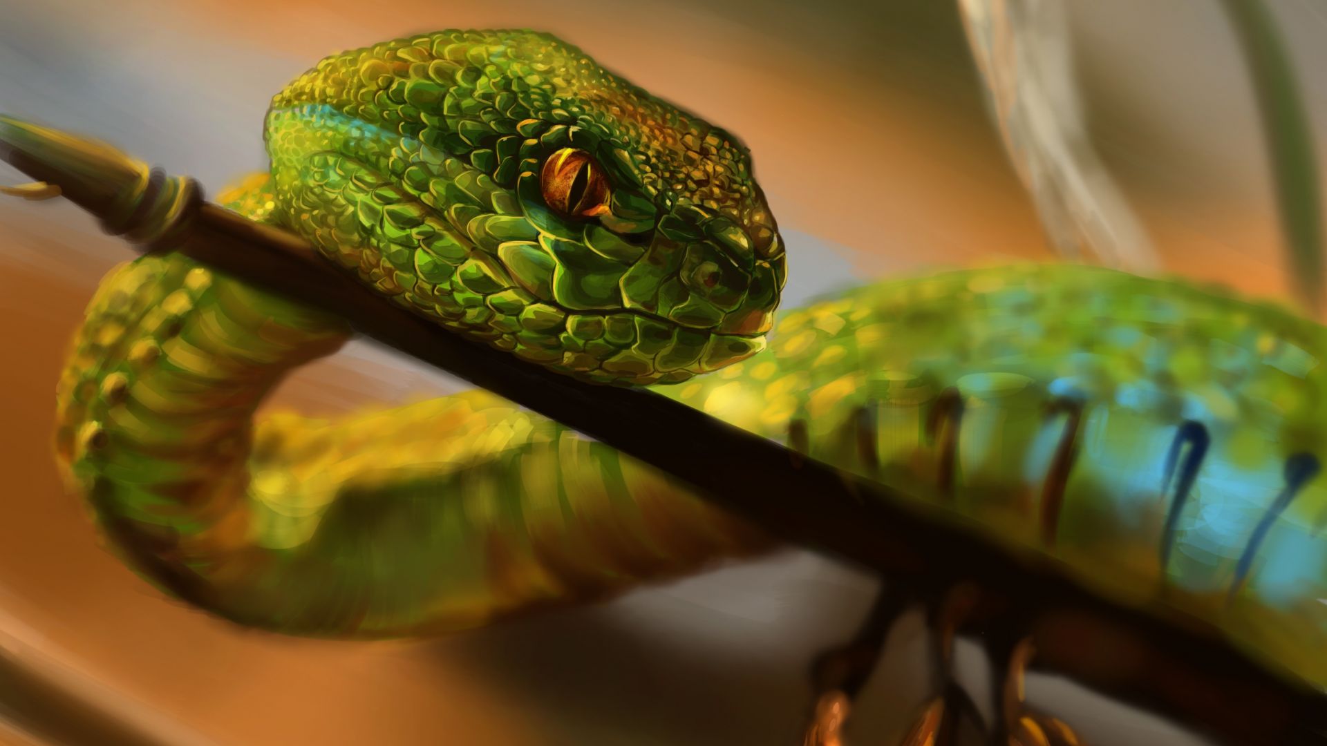 Wallpaper Green Snake, reptiles, artwork