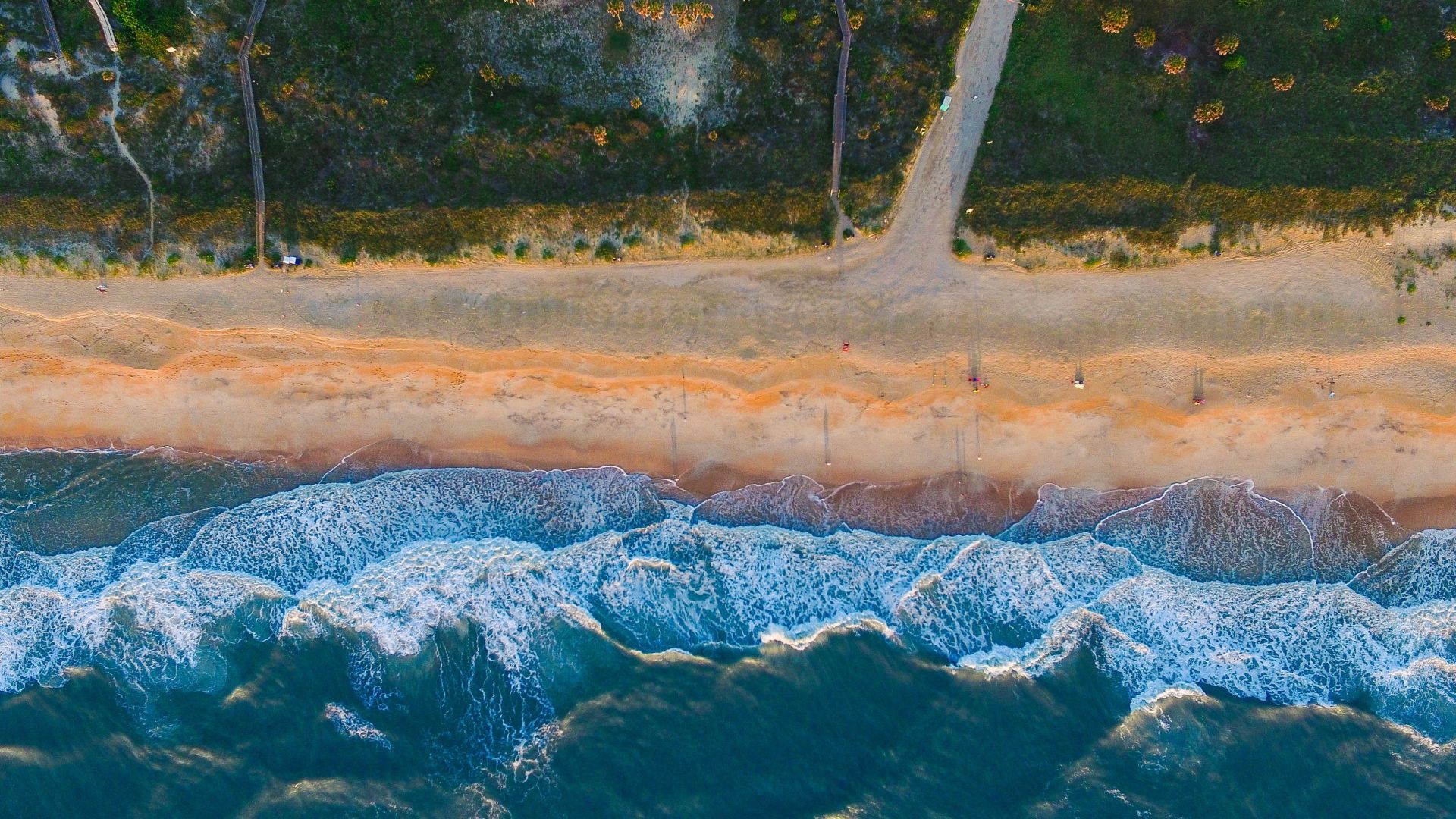 Wallpaper Sea waves, beach, aerial view, 4k