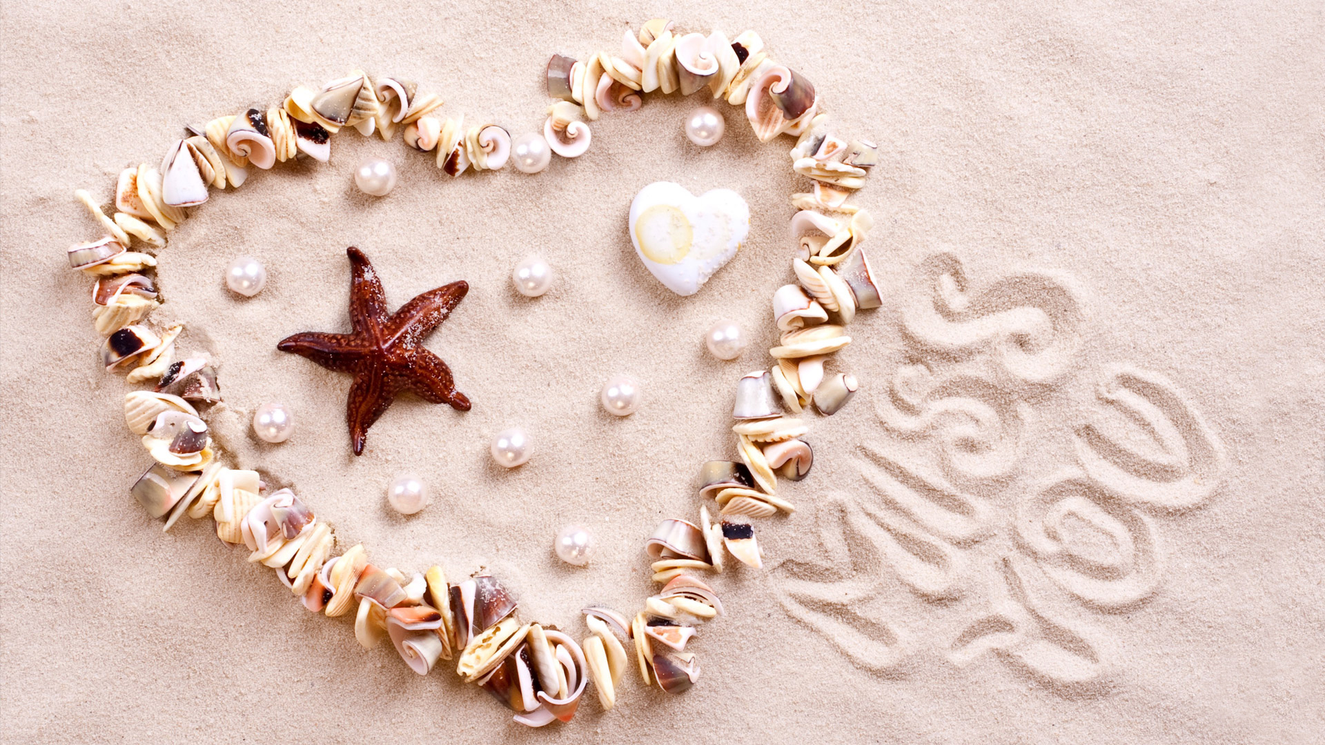 Wallpaper Sand, heart, shells, pebbles, miss you
