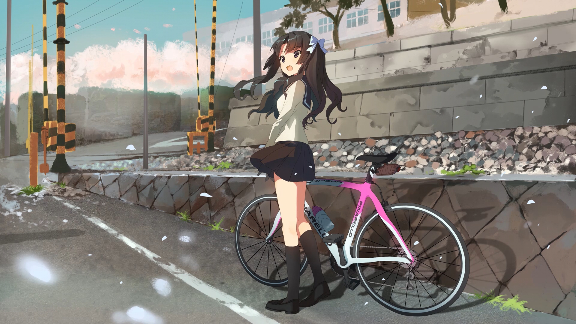 Wallpaper Long hair anime girl and her cycle