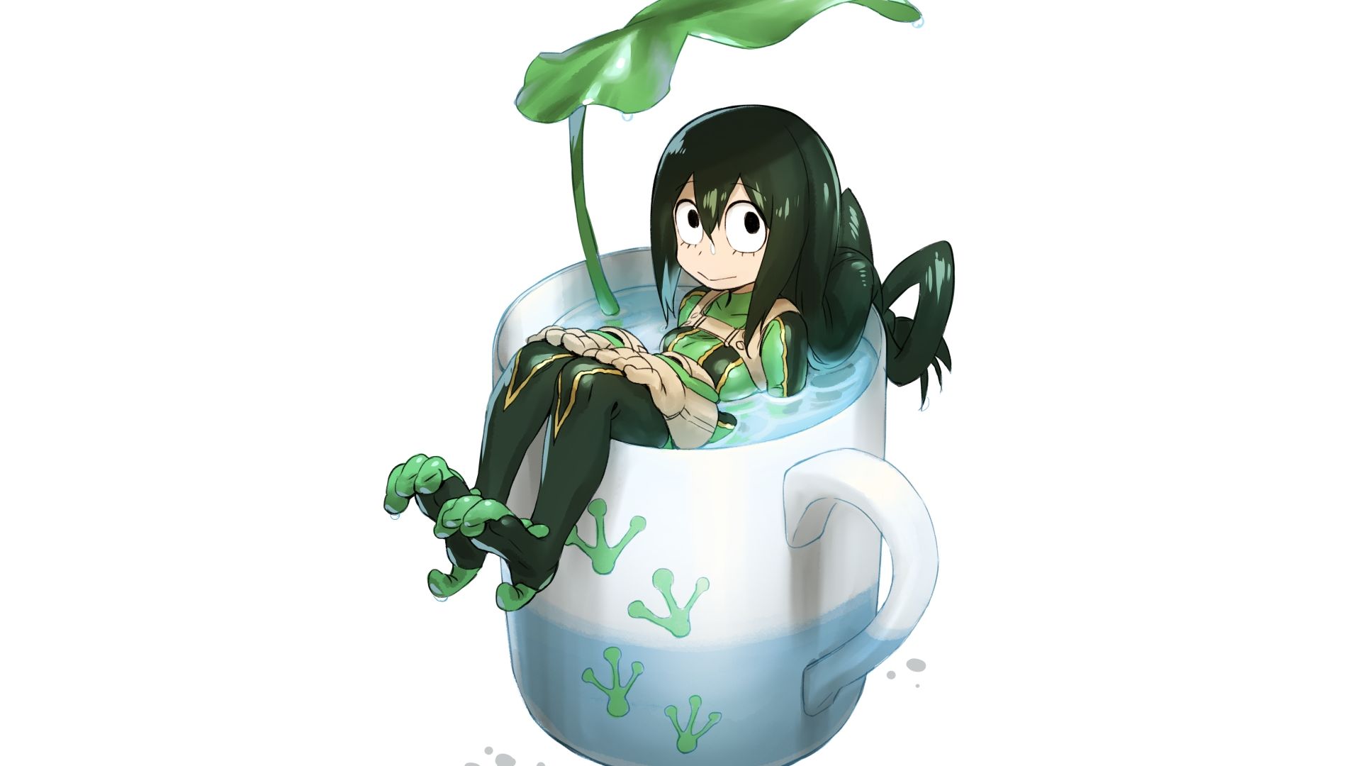 Wallpaper Anime girl, Tsuyu Asui in cup