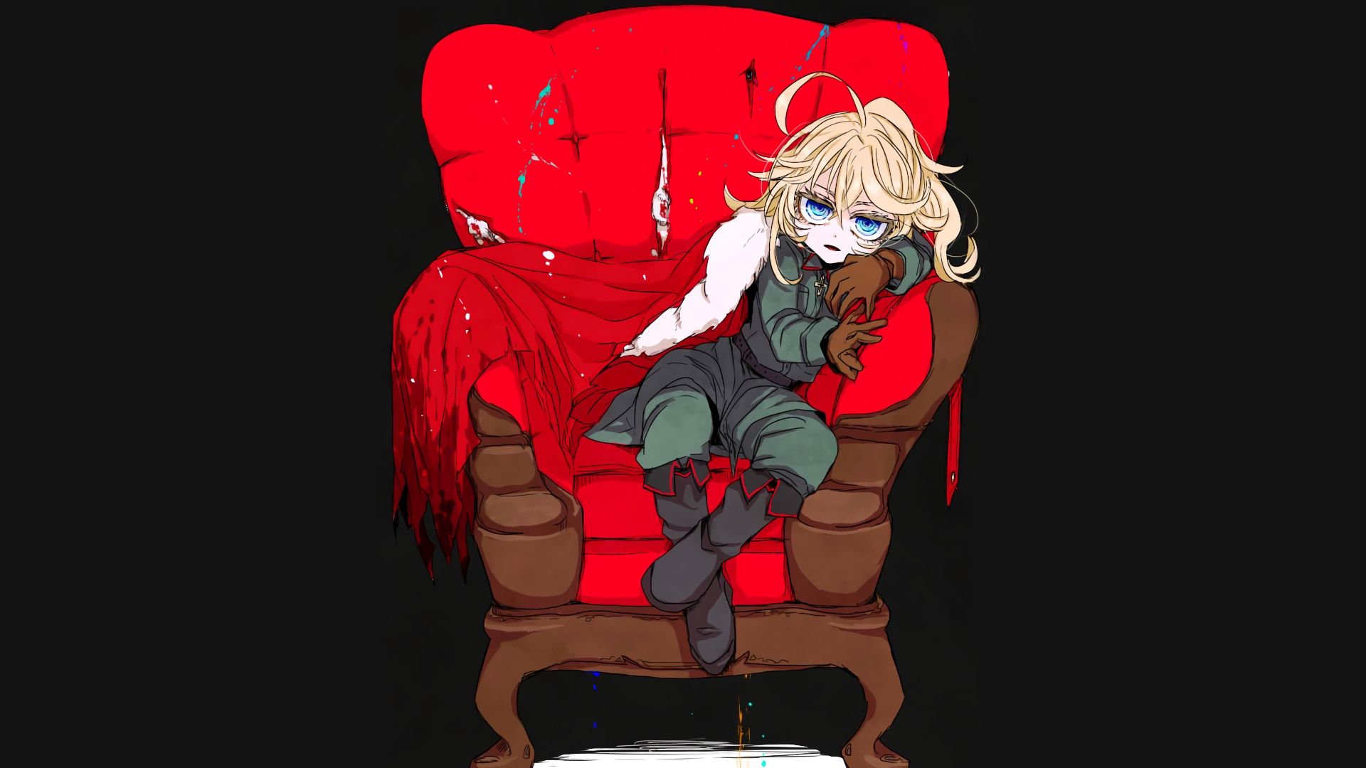 Wallpaper Tanya Degurechaff, sitting, anime girl