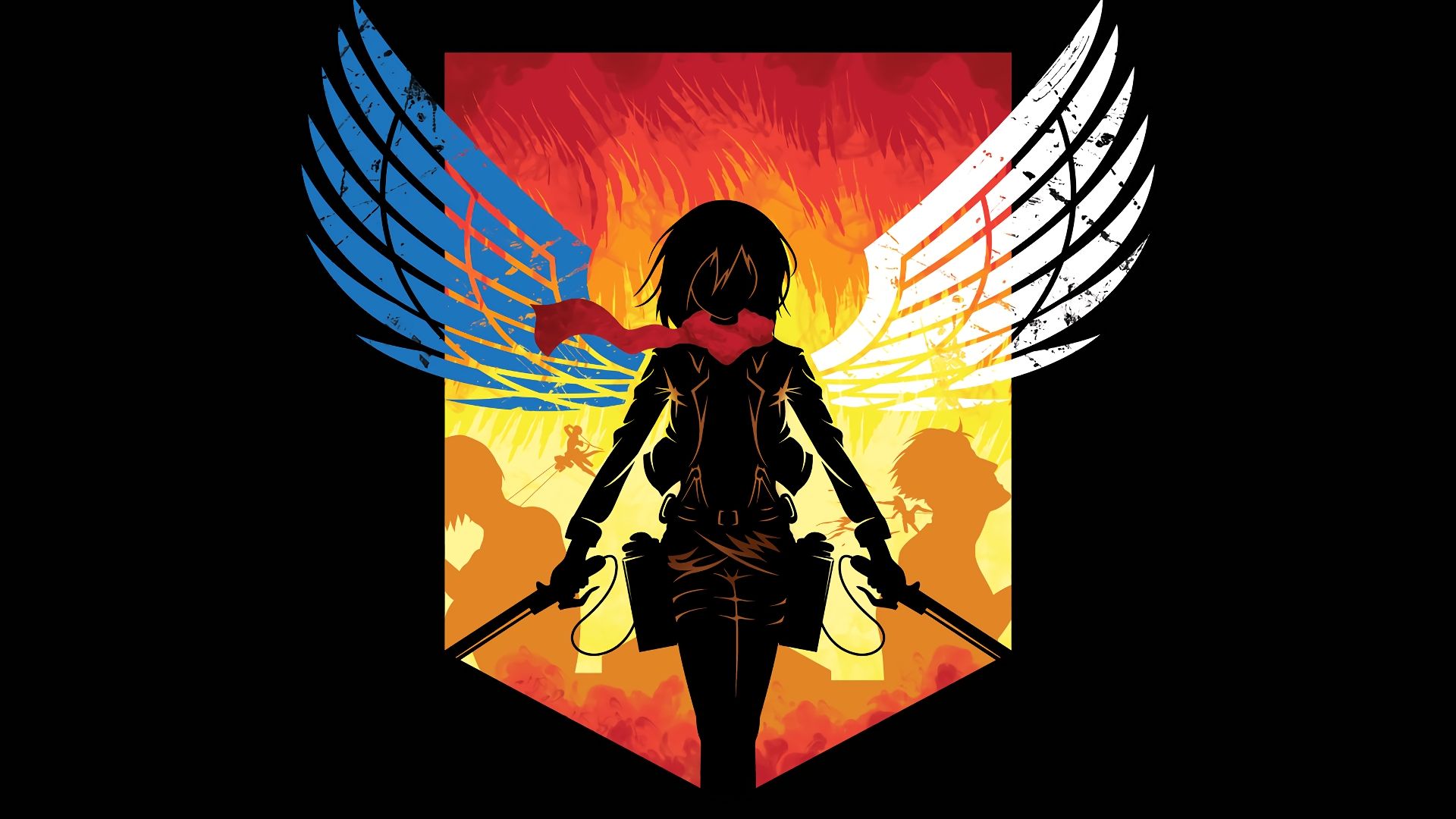Wallpaper Dark, wings, Mikasa Ackerman, Attack on Titan, art, anime girl