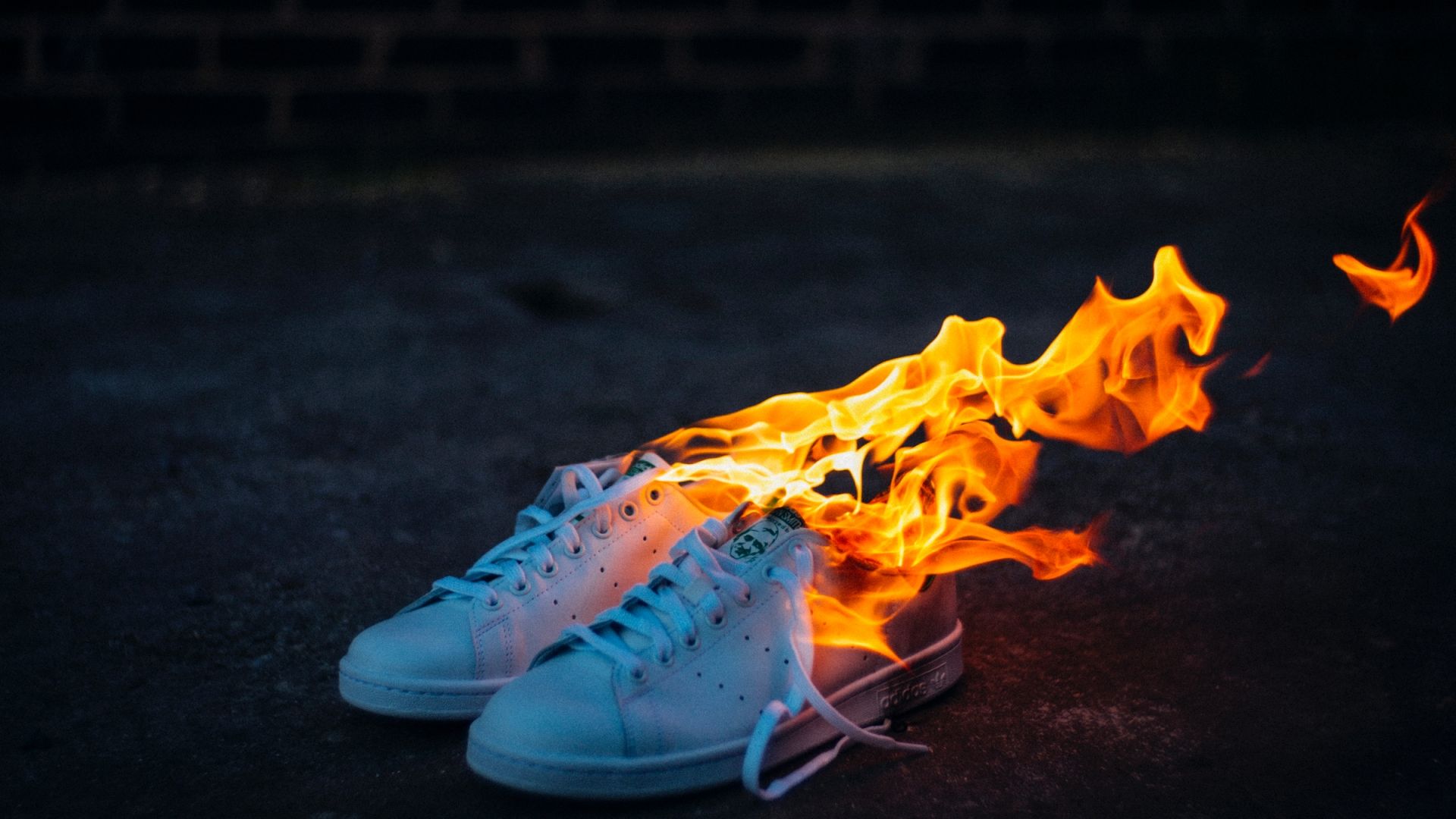Wallpaper Shoes on fire, flames, sneakers