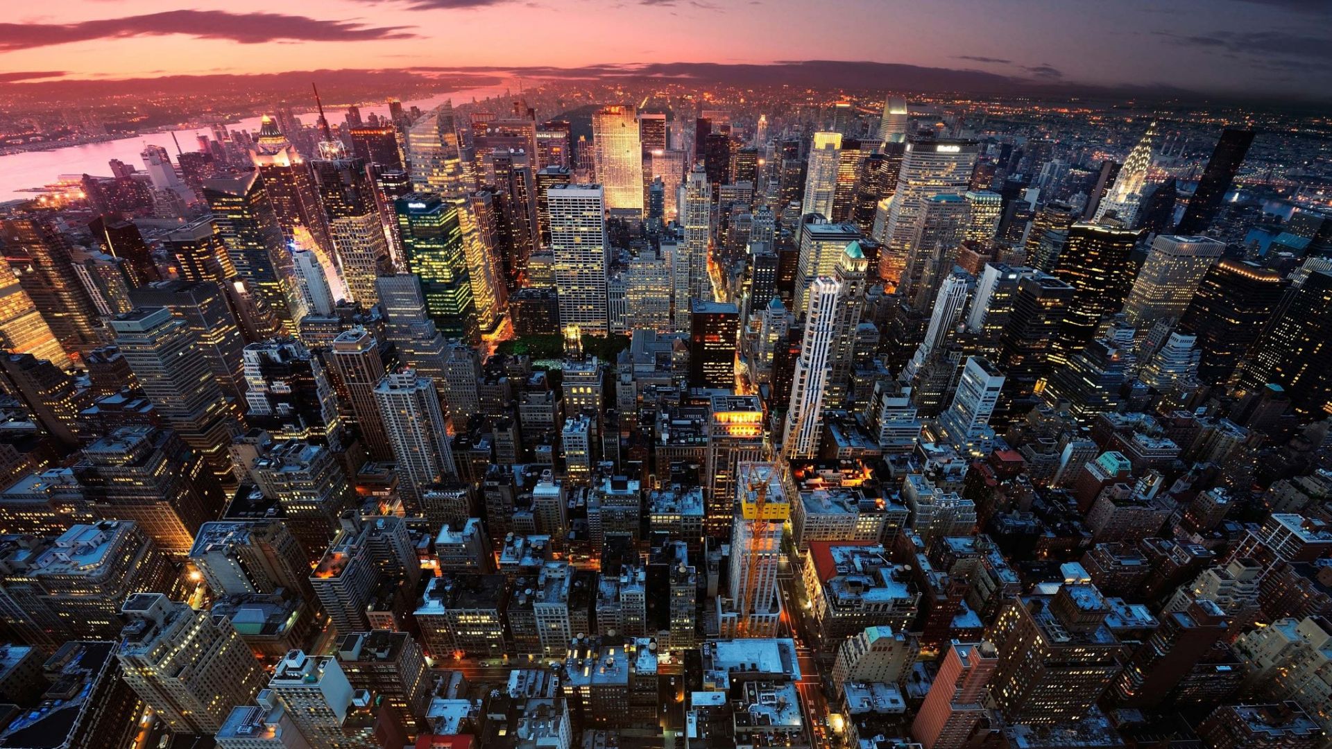 Desktop Wallpaper New York, Aerial View, City, Night, Skyscrapers,  Buildings, Hd Image, Picture, Background, Nlmowv