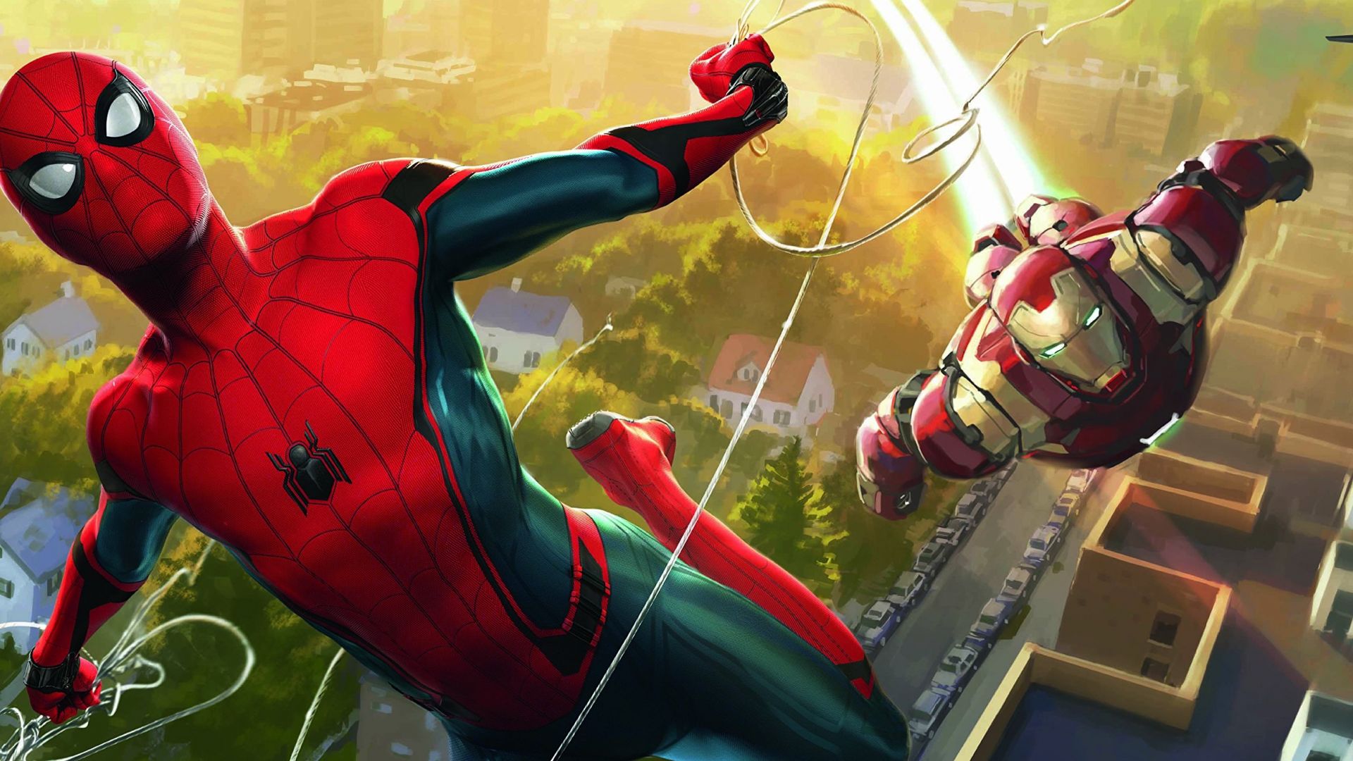 Wallpaper Spider man and Iron man, marvel comics, artwork