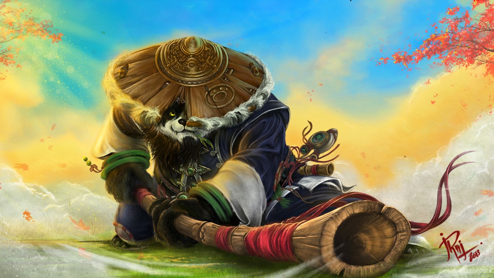 Wallpaper World of Warcraft: Mists of Pandaria online game, panda warrior